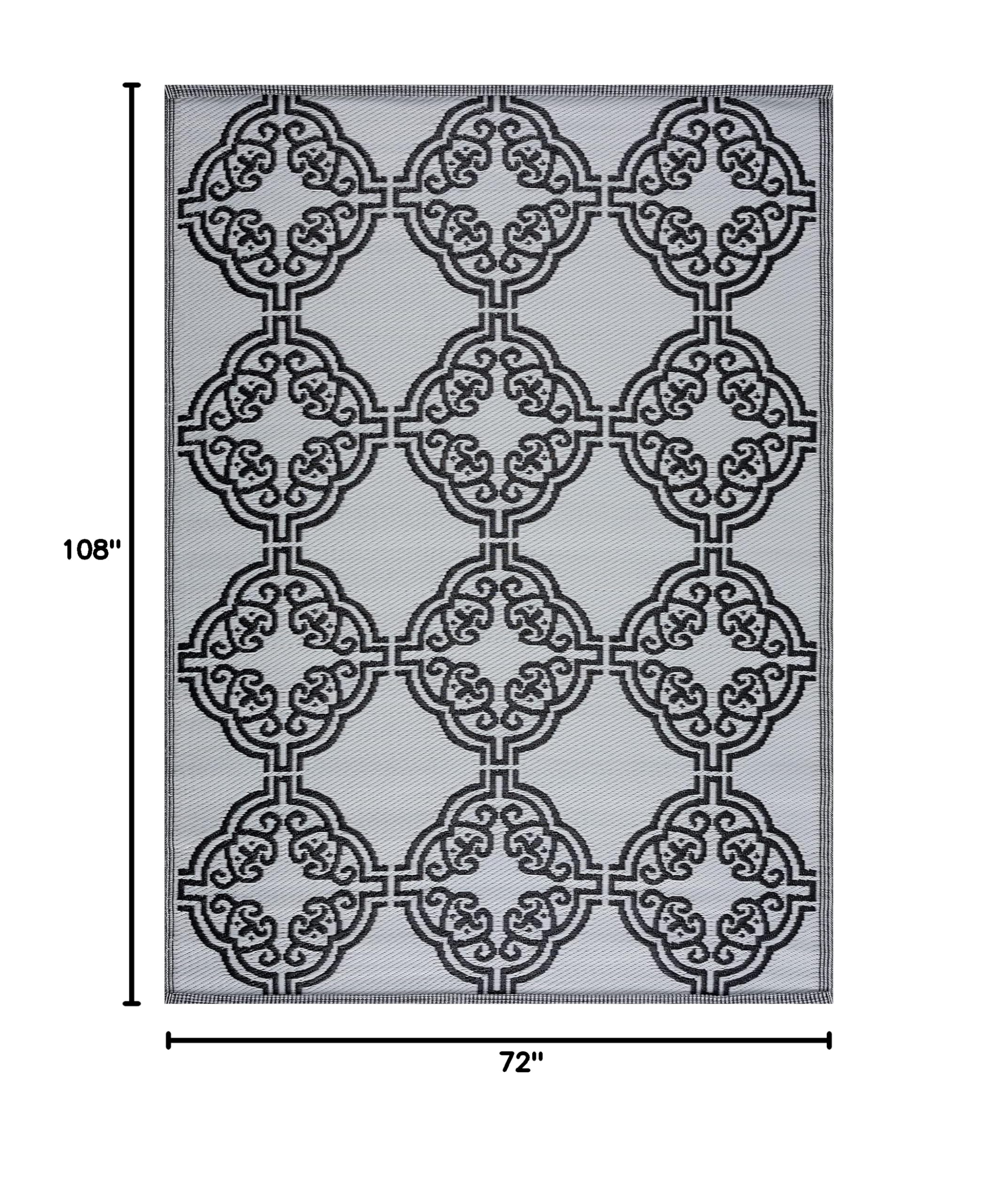 Eco-Friendly Reversible Indoor Outdoor Rug - Waterproof, Stain & Fade Resistant Recycled Plastic Mat - 6x9 Feet Black White Marrakech Design - Perfect for Patio, Deck, Poolside & High-Traffic Areas