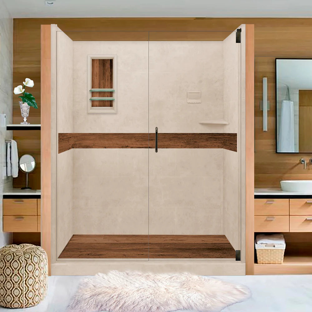 Lifeproof Burnt Oak Brown Sugar 60-Inch Alcove Stone Shower Enclosure Kit - Waterproof Bathroom Upgrade for Modern Homes