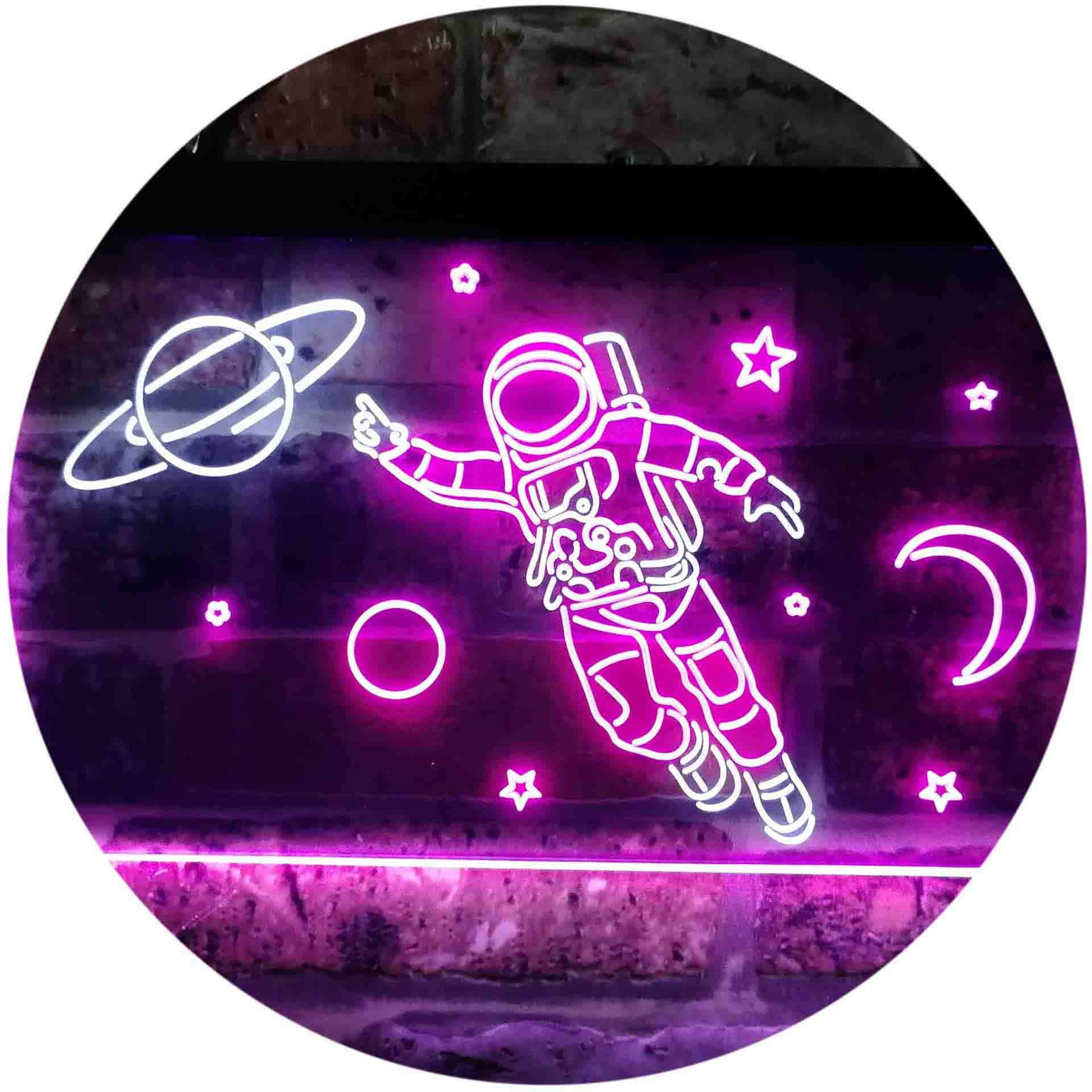 ADVPRO Astronaut Planets Stars Space Moon Dual Color LED Neon Sign - White & Purple Wall Art (24