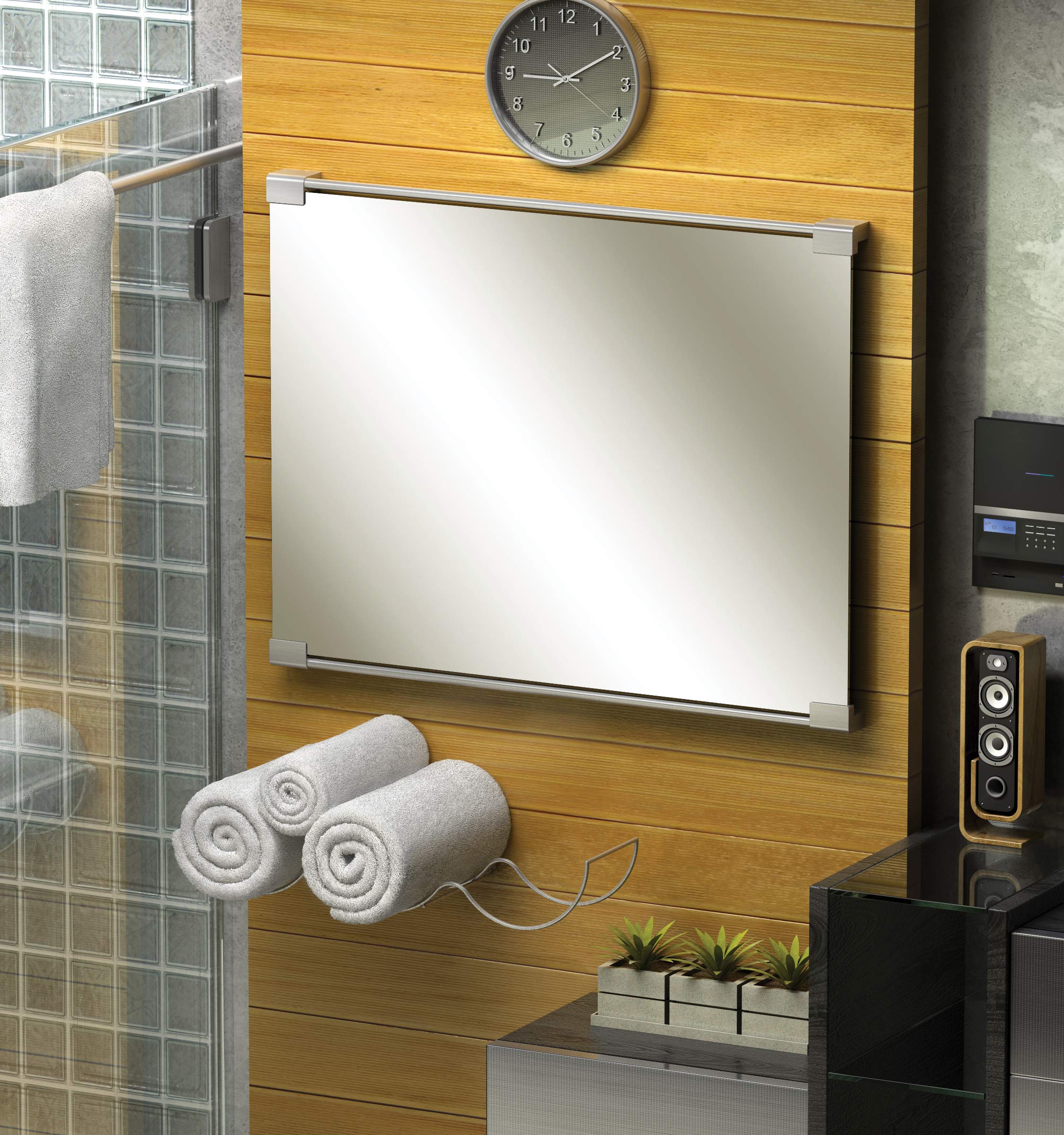 Gatco 1523 Chrome Fixed Mount Wall Mirror 24 Inch - Elegant Bathroom Vanity Mirror for Home Decor & Makeup Application