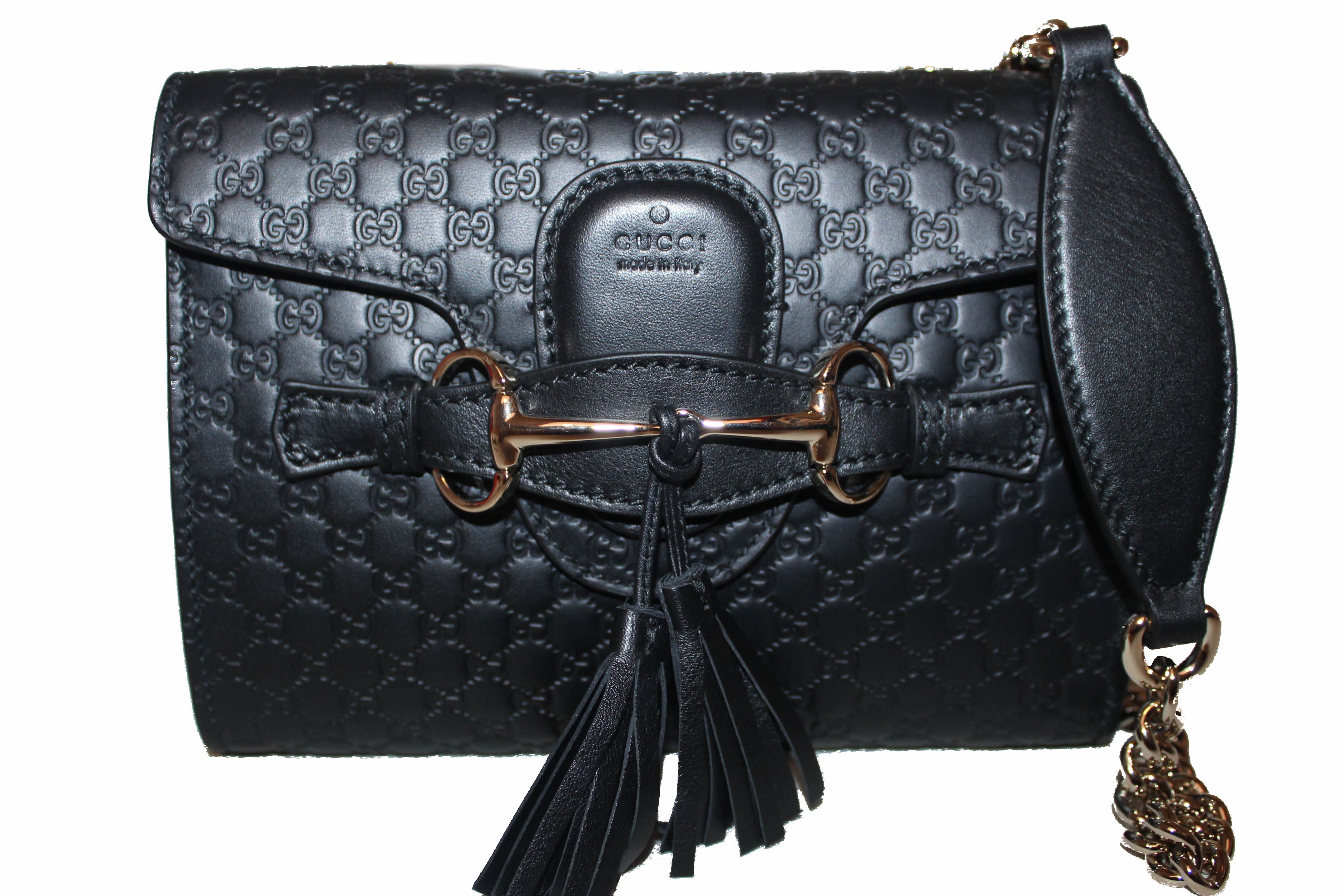 Authentic New Gucci Black Micro Guccissima Leather Mini Emily Shoulder Bag for Women | Luxury Designer Crossbody Purse | Perfect for Parties, Date Nights & Special Occasions