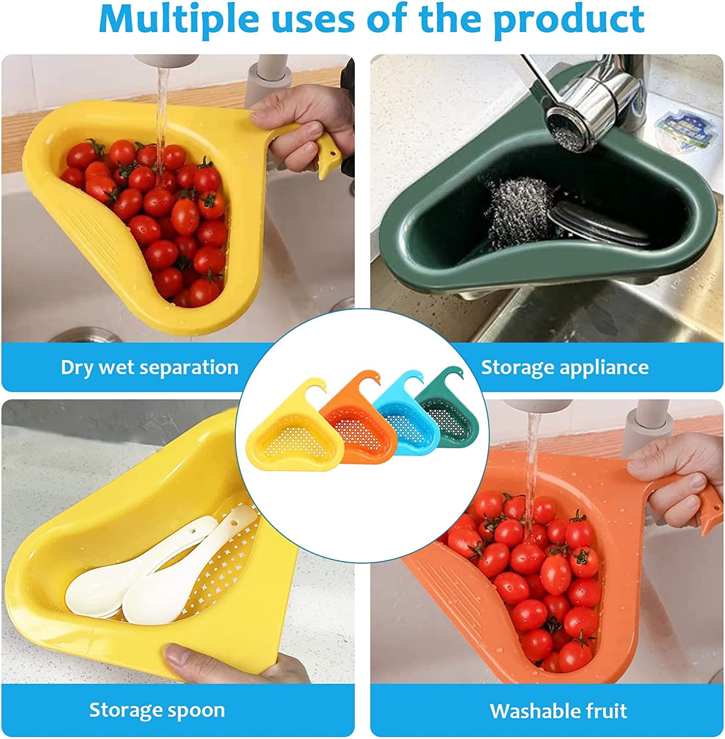 BLAGO Multipurpose Kitchen Sink Organizer - Corner Dish Drying Rack, Sink Basket for Washing Vegetables & Fruits, Sink Dustbin & Drain Basket (2-Pack) - Perfect for Small Kitchen Organization & Countertop Storage