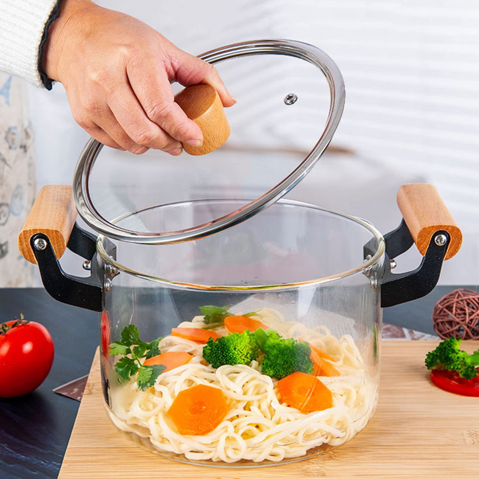 Premium Clear Glass Stock Pot - 5.5L High Borosilicate Heat-Resistant Cooking Pot for Pasta, Noodles & Stews | Safe for Stovetop & Oven Use | Ideal for Home Kitchens & Restaurants | Perfect for Meal Prep, Soups & Slow Cooking