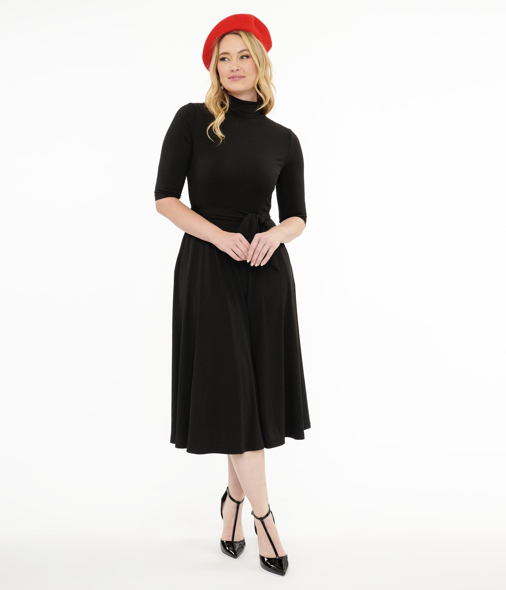 Vintage 1950s Black Turtleneck Midi Dress - Retro Swing Dress for Women | Perfect for Cocktail Parties, Date Nights & Holiday Events