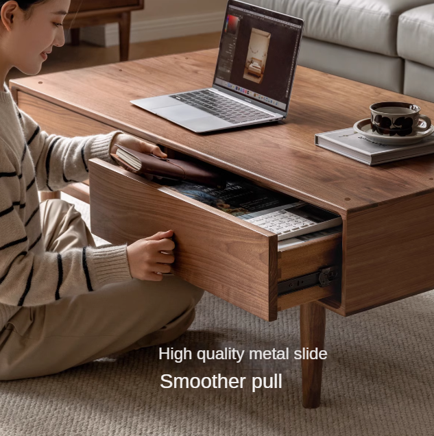 Solid Black Walnut Wood Rocking Coffee Table - Modern Natural Wood Living Room Furniture for Home Decor & Relaxation
