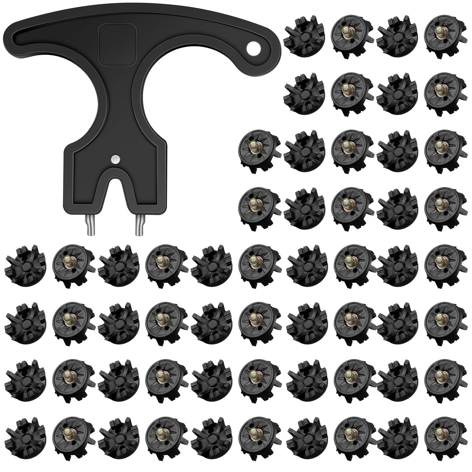 51 Pcs Golf Cleats Set - 50 Metal Thread Screw Golf Shoe Spikes (6mm) + 1 Cleat Spanner Tool | Replacement Cleats for Golf & Cricket Shoes | Perfect for Golfers & Athletes on the Course
