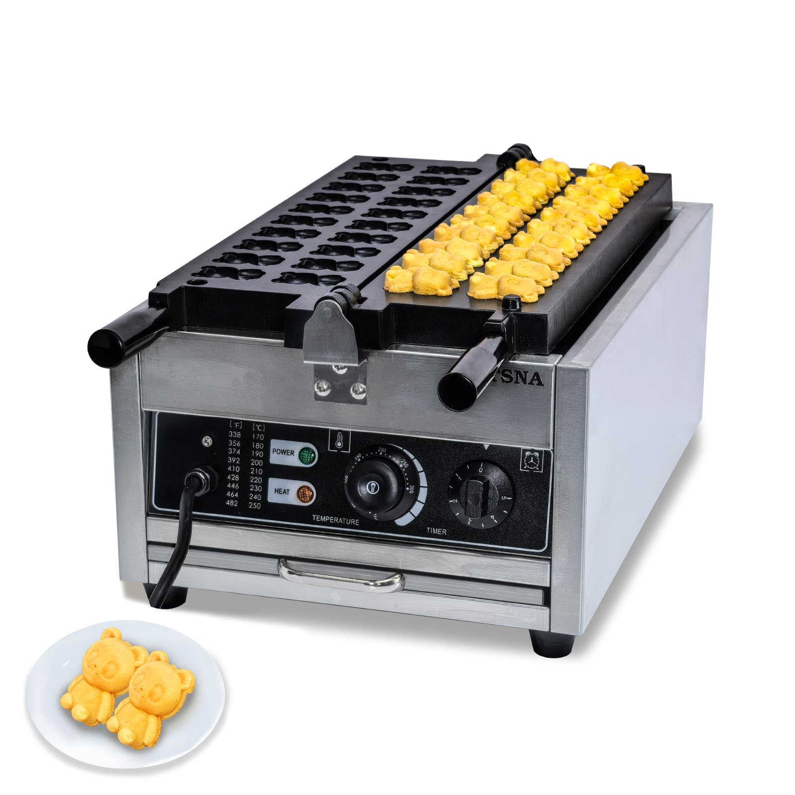 Commercial Bear Waffle Maker - 20 PCS Mini Animal Waffle Baker Machine, 2000W Non-Stick Stainless Steel Waffle Iron with Temperature & Time Control - Perfect for Restaurants, Bakeries, Snack Bars & Family Breakfast