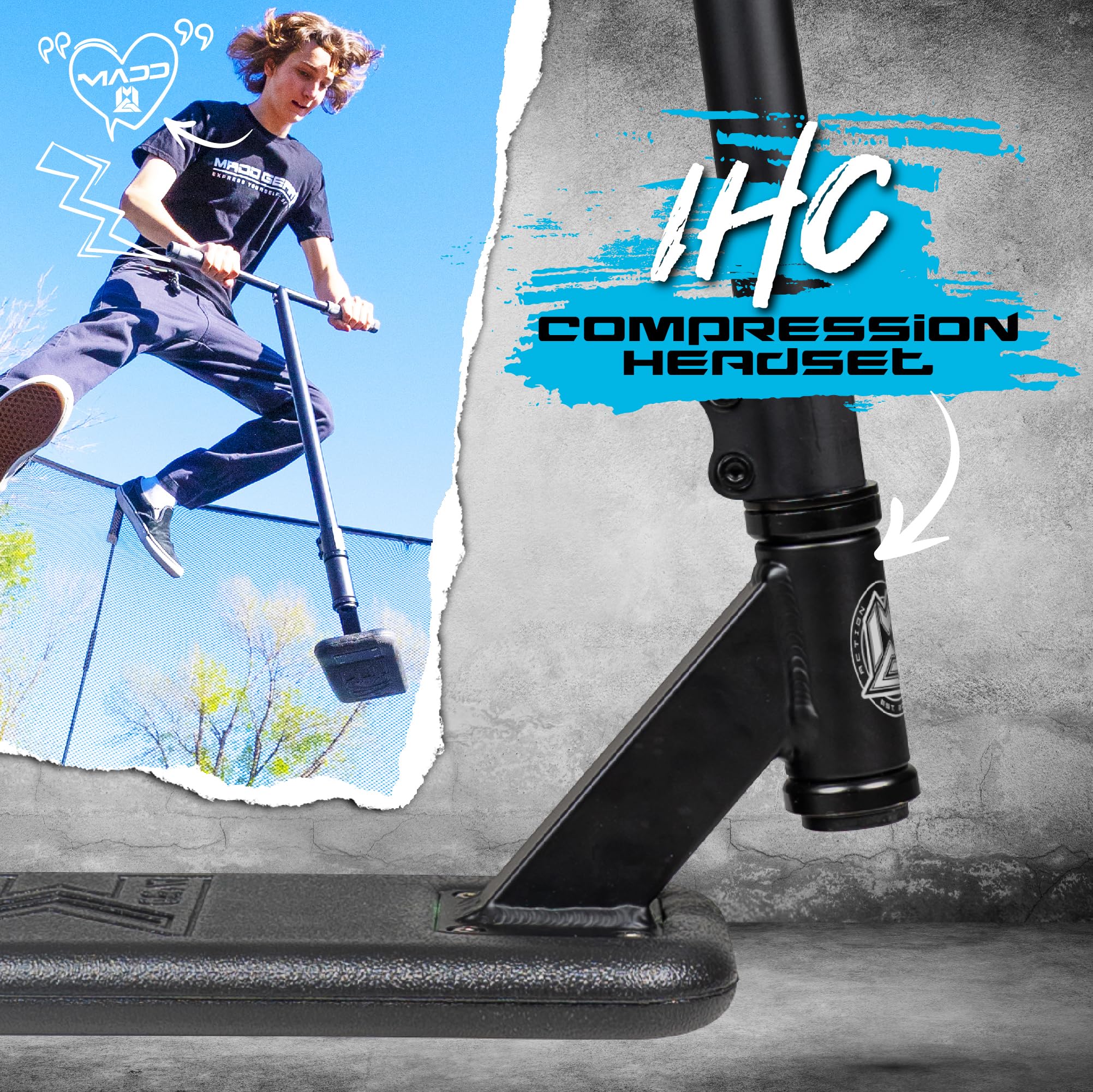 Madd Gear Bounce Trampoline Pro Scooter - Professional Stunt Scooter for Teens, Kids & Adults - Best for Tricks, Jumps & Stunts - Durable for Indoor & Outdoor Use - Perfect for Skate Parks, Backyard & Street Riding
