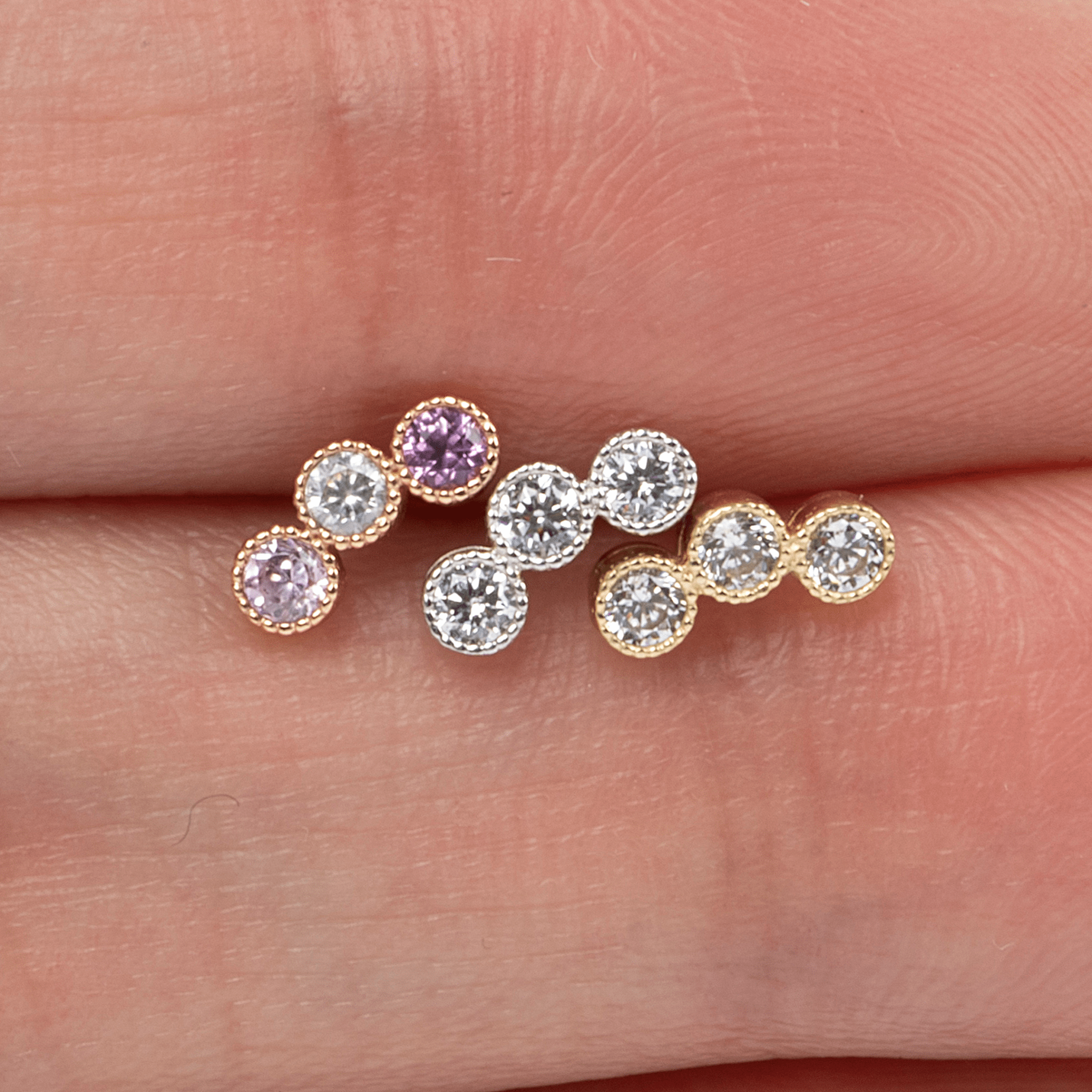 14K Rose Gold Graduated Gemstone Flat Back Stud Earrings with Milgrain Detail - Perfect for Weddings, Parties & Everyday Elegance
