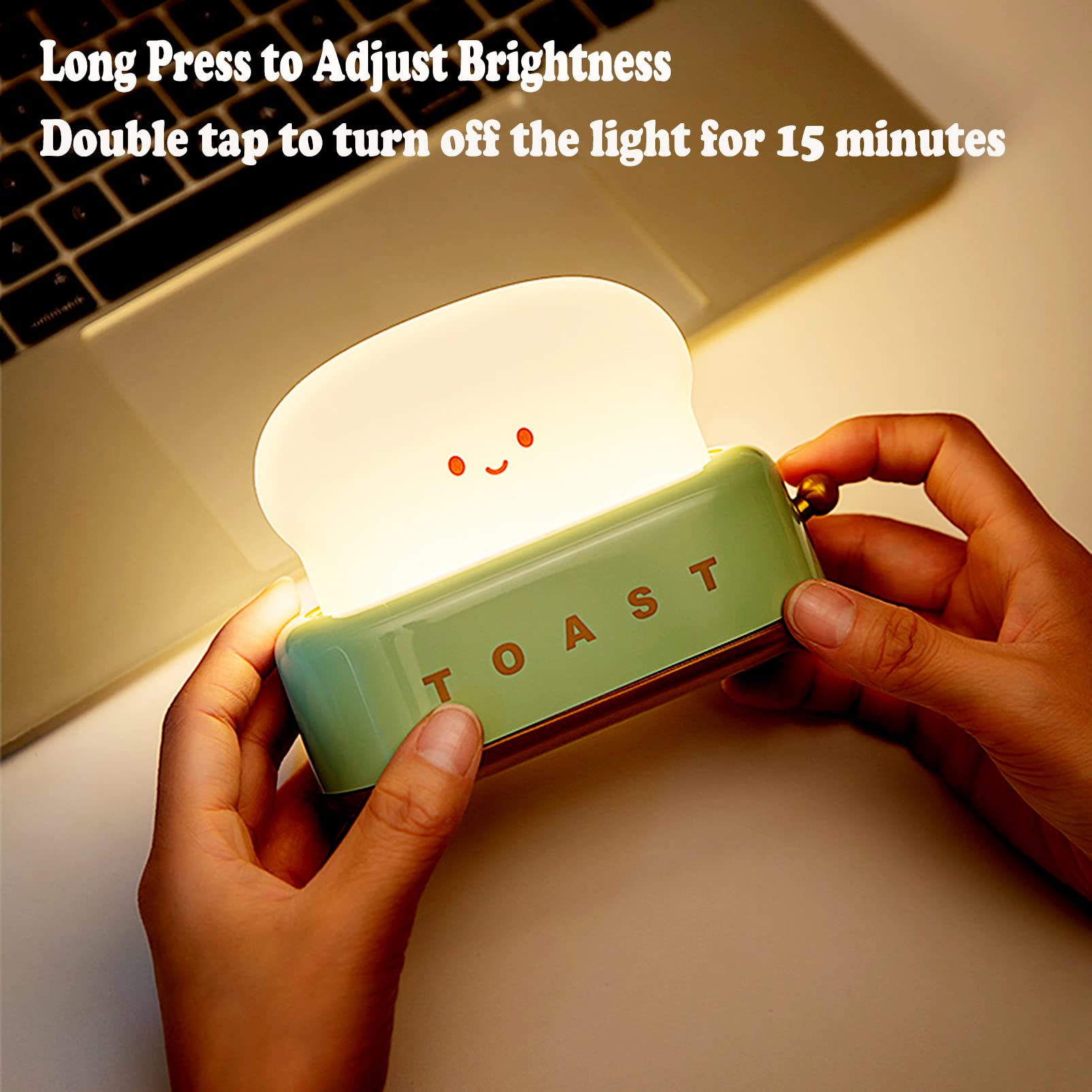Cute Toast Night Lamp - Dimmable LED Rechargeable Night Light with Timer, Portable Bedside Desk Lamp for Kids Room, Nursery & Christmas Decor - Perfect for Baby Girls & Boys Bedtime (Yellow)