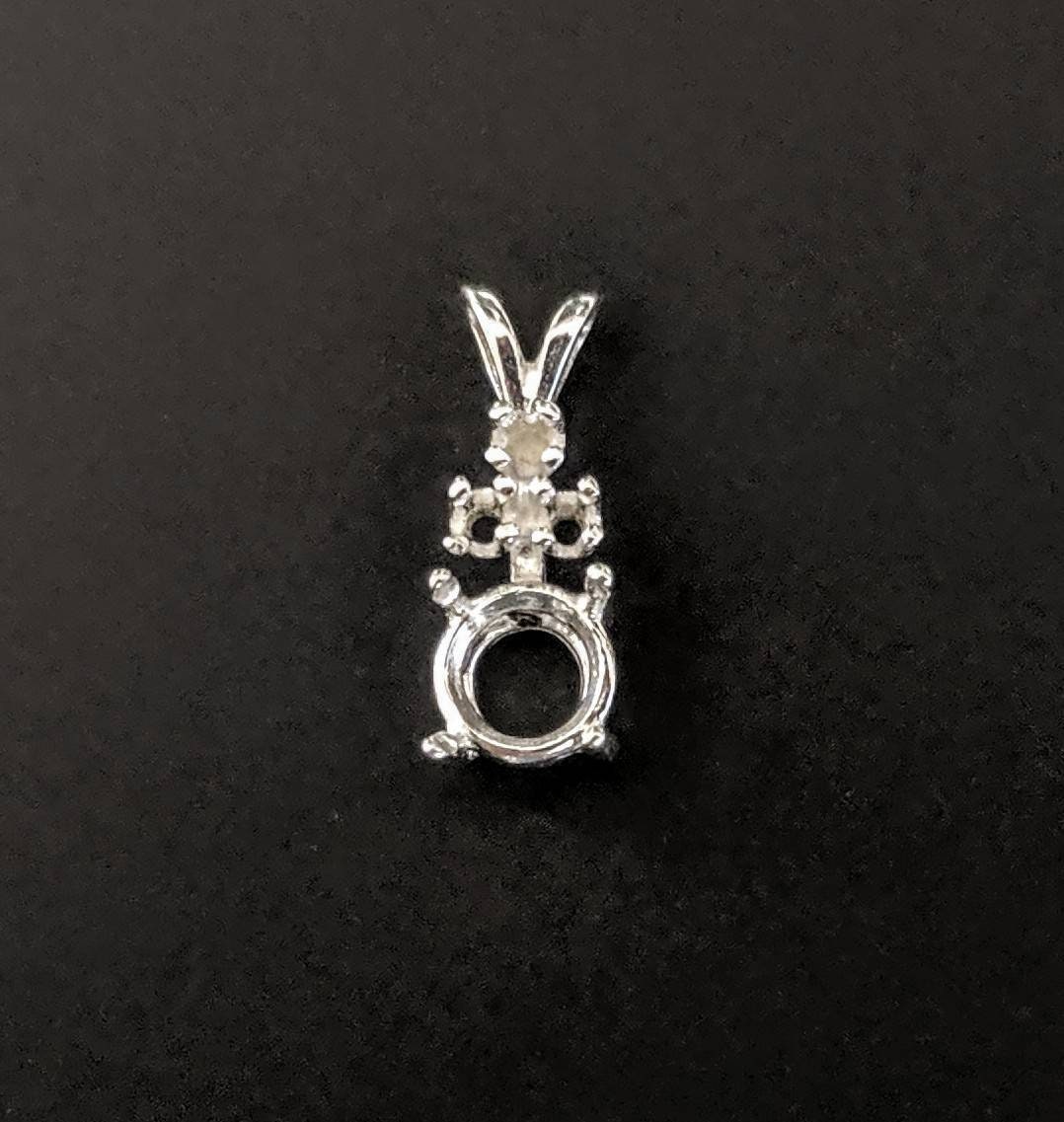 Solid Sterling Silver or 14kt White/Yellow Gold 7mm-14mm Round Wire Pendant Setting with 3 Stone Accent - Handcrafted in USA | Perfect for Necklaces, Jewelry Making & Gift Giving