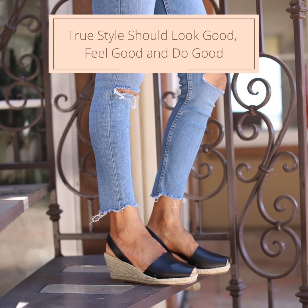 Women's Soft Leather Peep Toe Espadrille Wedge Sandals - Comfortable Summer Slip-On Shoes for Beach, Vacation & Casual Outings