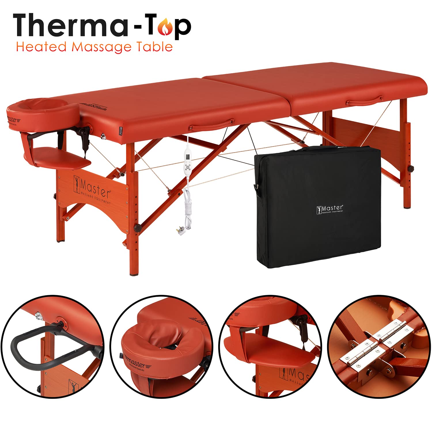 Premium Adjustable Heating Portable Massage Table - Foldable Wooden Spa Couch for Professional & Home Use (70cm, Cinnamon) | Ideal for Massage Therapy, Beauty Treatments & Lash Extensions