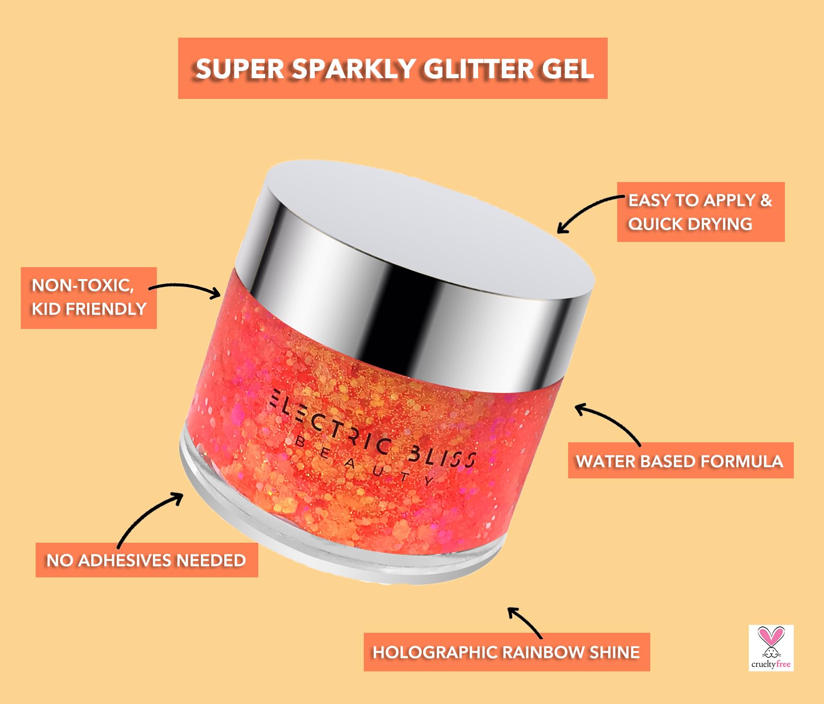 Neon Orange Holographic Body Glitter Gel - Vegan & Cruelty-Free Shimmer for Face, Body & Hair | Perfect for Festivals, Raves & Cosplay | Electric Bliss Beauty