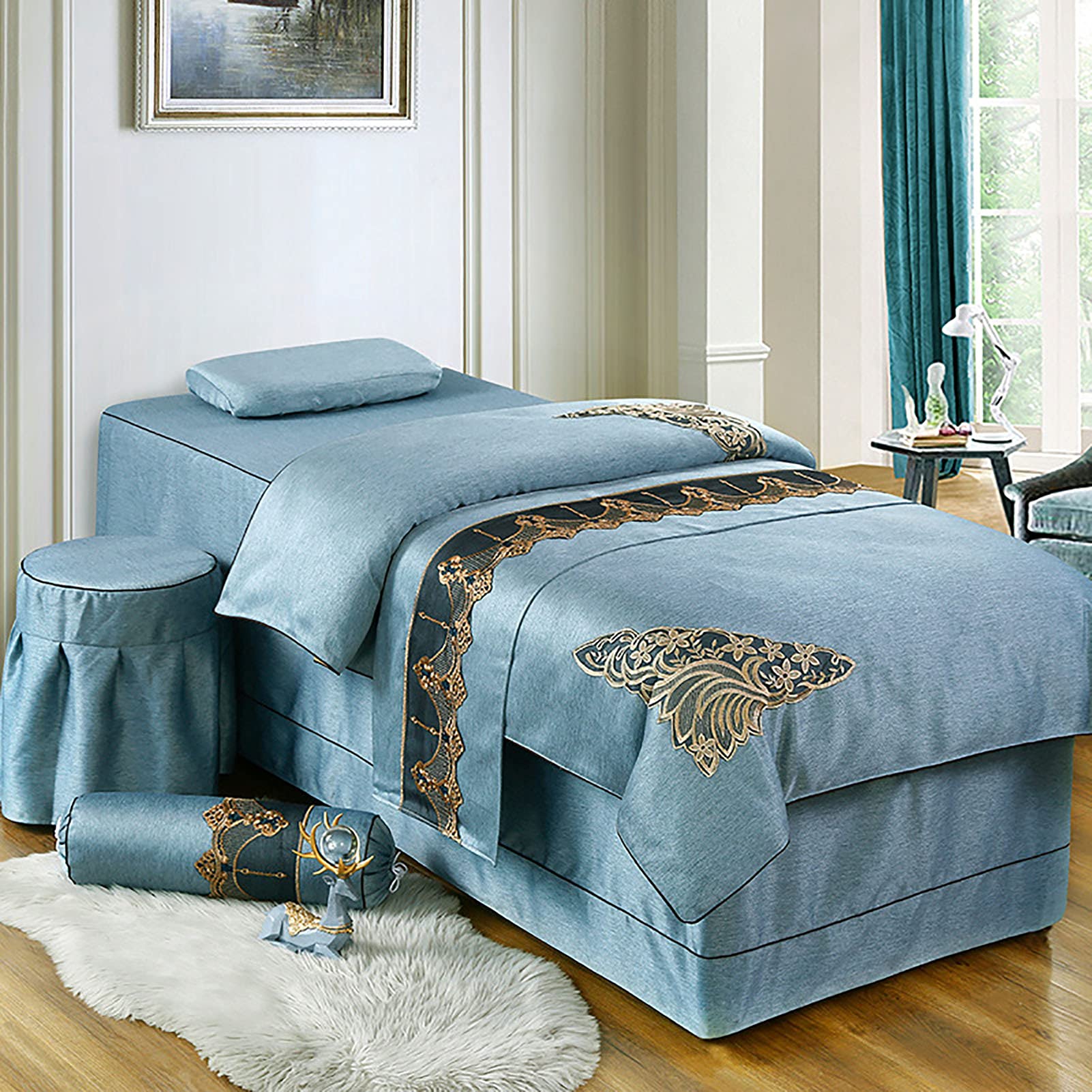 4-Piece Microfiber Beauty Bedspread Set - Ultra Soft Massage Table Sheets, Breathable Salon Bed Cover for SPA & Facial Treatments - Solid Blue (73x30 inches) | Perfect for Professional Massage Therapy, Esthetician Services & Home Spa Relaxation