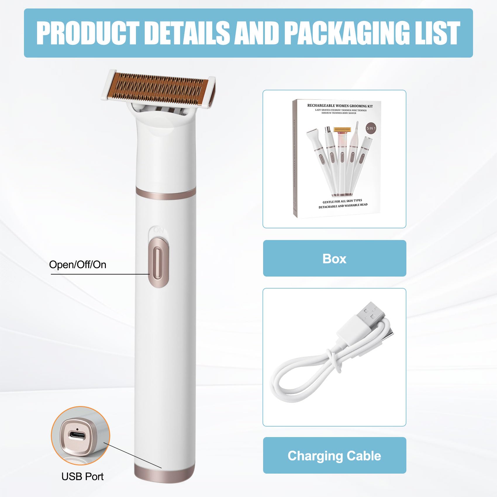 4-in-1 Electric Epilator & Facial Hair Remover for Women - Rechargeable Painless Hair Removal Device with LED Battery Display - Perfect for Eyebrows, Upper Lip, Chin & Body Grooming at Home or Travel