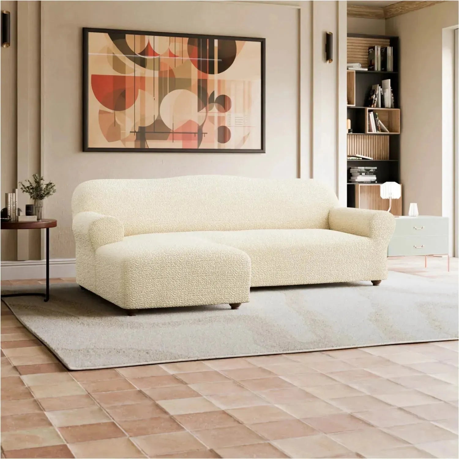 L Shaped Sofa Slipcover with Left Chaise - Mille Righe Collection | Stretchable Furniture Protector for Sectional Couches | Perfect for Living Room, Family Room & Home Theater