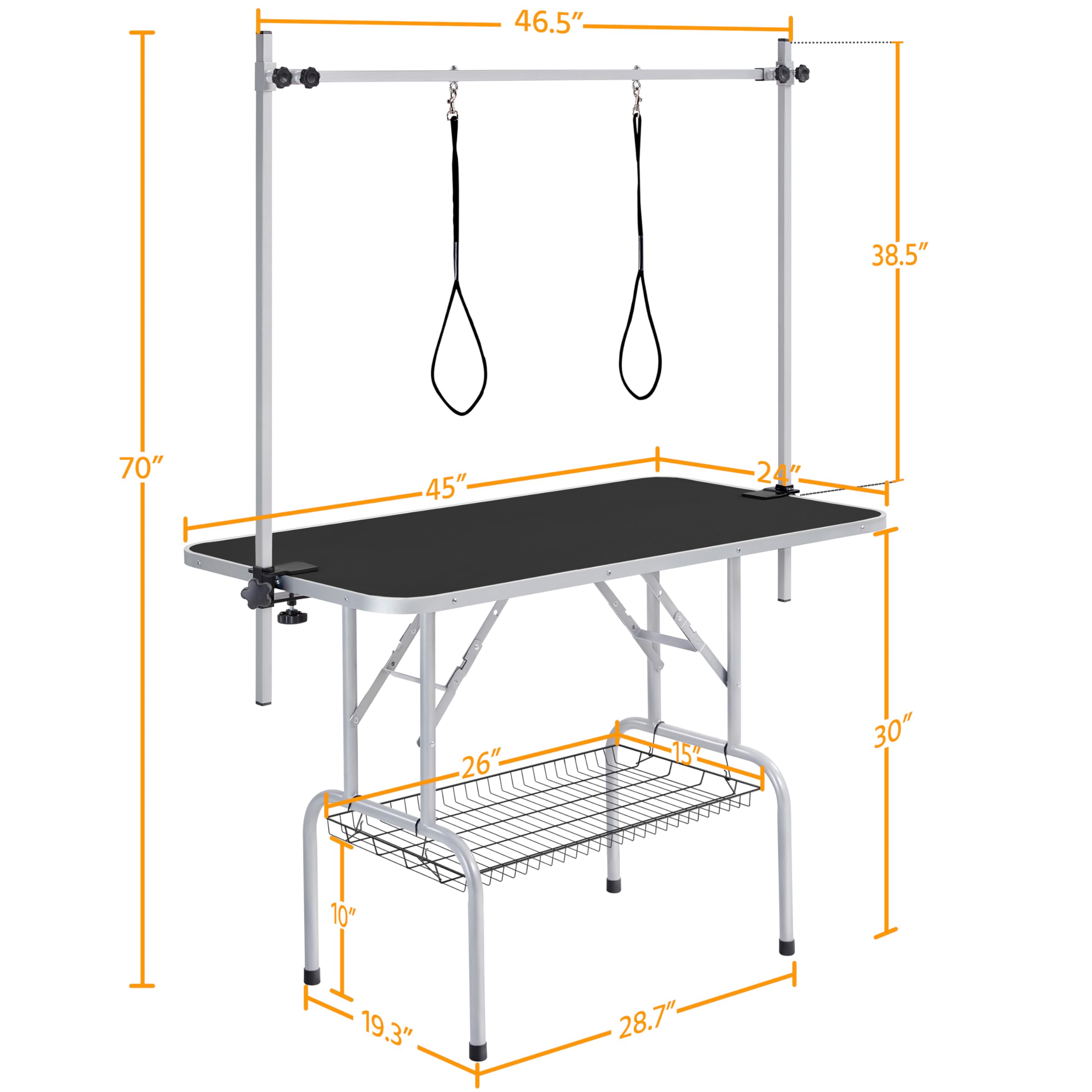 Yaheetech 46 Inch Adjustable Height Pet Grooming Table for Large Dogs - Portable Dog Trimming & Drying Table with Arm, Noose & Mesh Tray - Supports Up to 265 lbs - Perfect for Professional Groomers & Home Use - Black