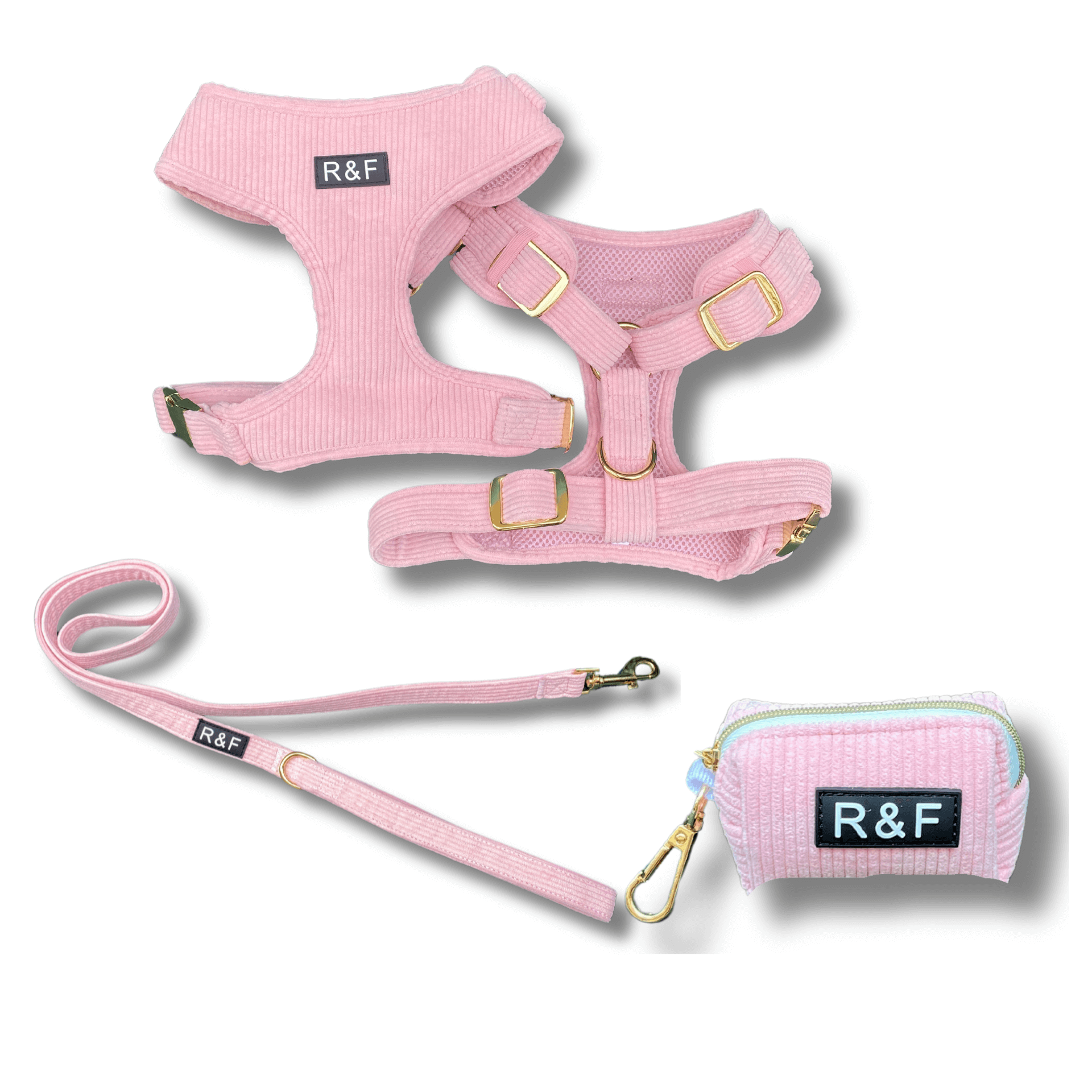 Adjustable Corduroy Dog Harness with Leash & Poop Bag Holder Set - Pink Pet Walking Gear for Small Medium Dogs - Perfect for Daily Walks, Training & Outdoor Adventures