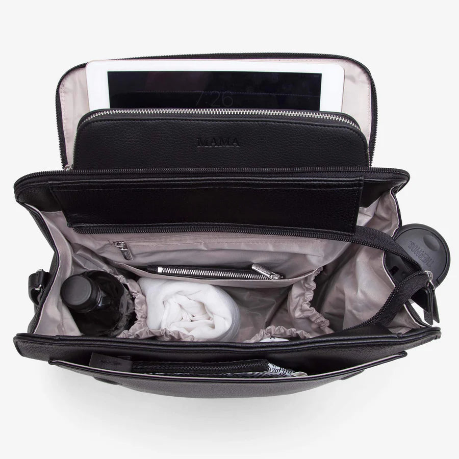 Vanchi Vegan Leather Emmy Backpack Diaper Bag - Stylish & Spacious Black Baby Bag for Moms - Perfect for Travel, Shopping & Daily Use