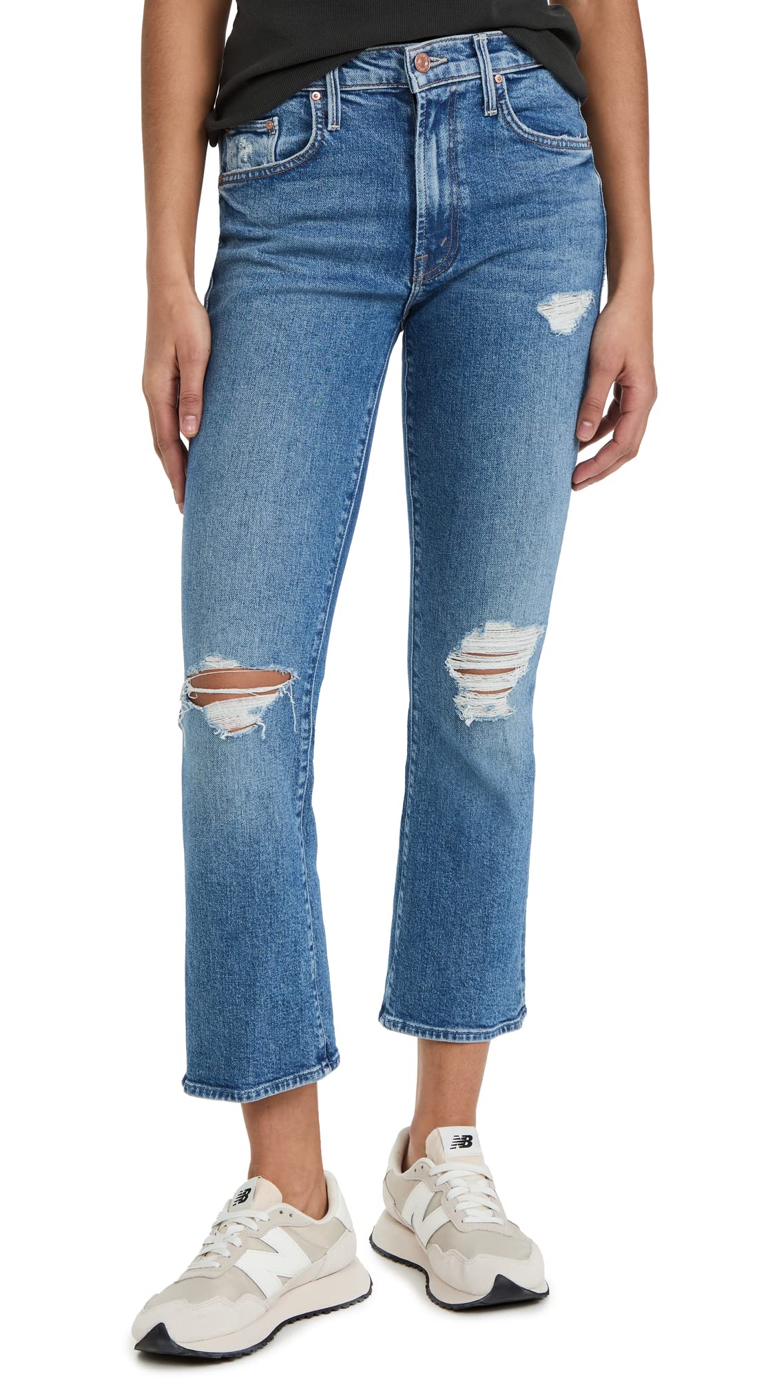 MOTHER Women's The Insider Ankle Jeans - High Waist Slim Fit Stretch Denim Pants for Casual Wear & Everyday Outfits