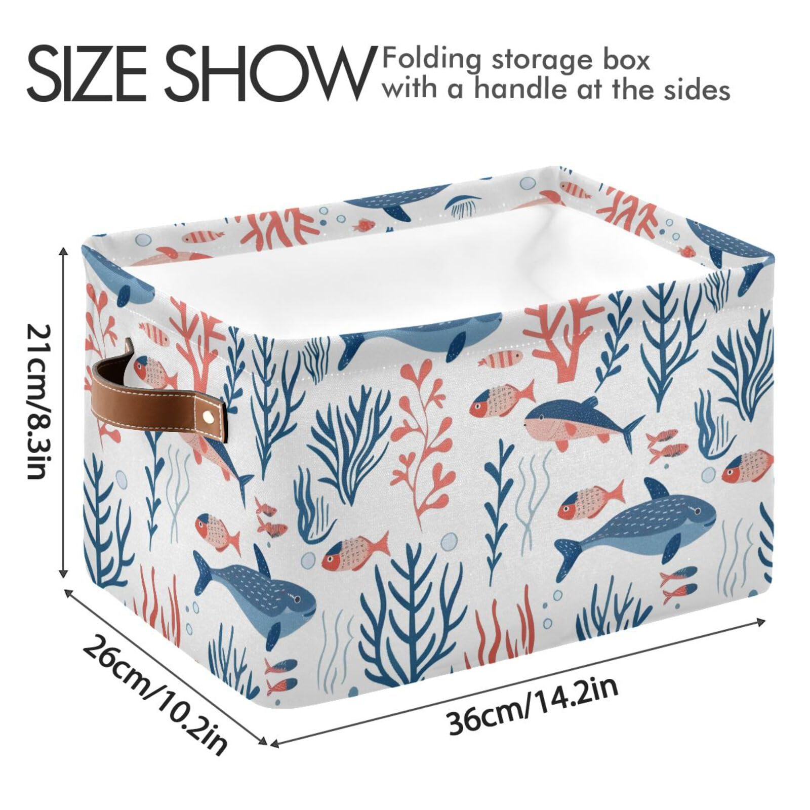 ALAZA Large Foldable Storage Baskets with Handles - 2 Pack Organizing Bins for Shelves, Home, Office & Closet | Perfect for Fish Coral Reef Decor, Toys, Books & Laundry Organization