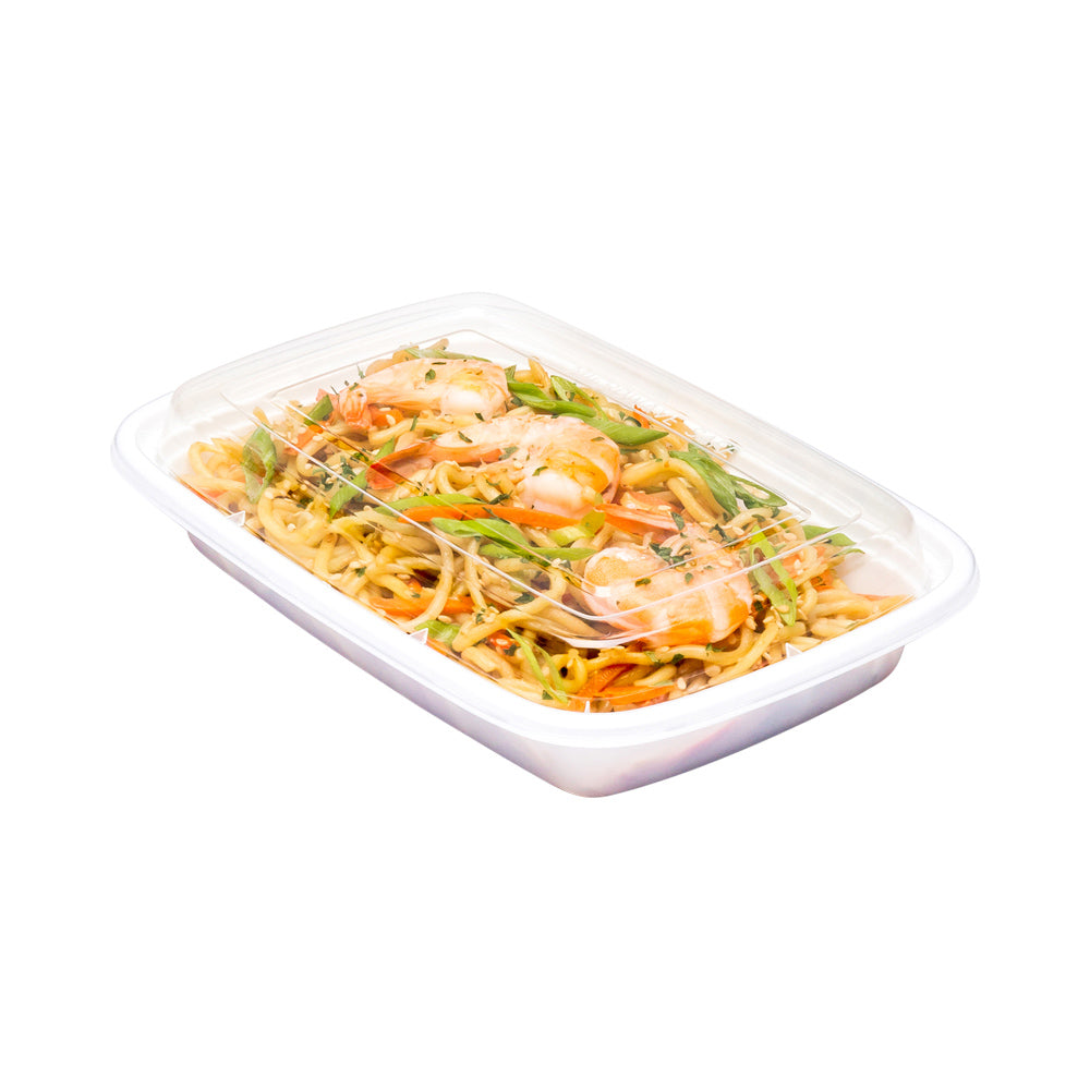 16 oz White Plastic Takeout Containers with Clear Lids - 50 Pack, Microwave Safe (7.75