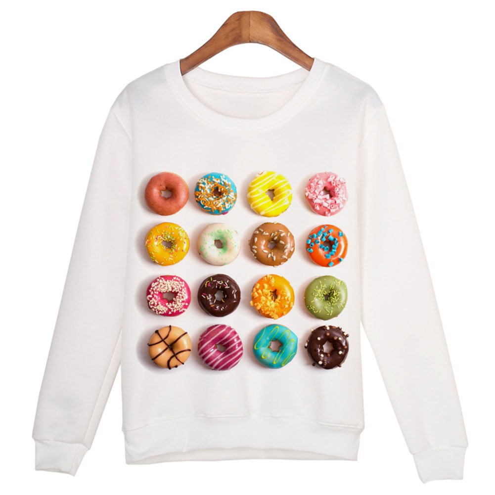 Women's Cute Donut Printed Long Sleeve Catamaran Sweatshirt - Cozy Pullover for Casual Wear, Lounge, and Beach Outings