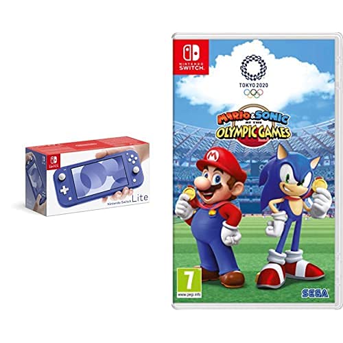 Nintendo Switch Lite 蓝色版 + 马里奥与索尼克东京2020奥运会游戏套装 - 便携游戏机，适合家庭娱乐与旅行休闲