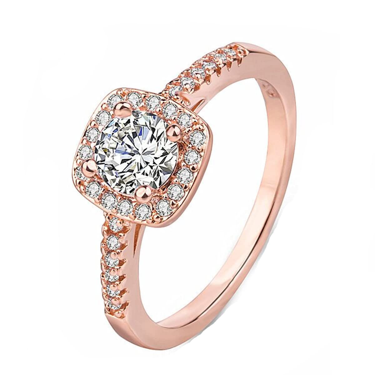 18K Rose Gold or White Gold Plated Crystal Halo Engagement Ring for Women - Elegant Pave Band Wedding Ring, Size 7 | Perfect for Proposals, Anniversaries & Special Occasions