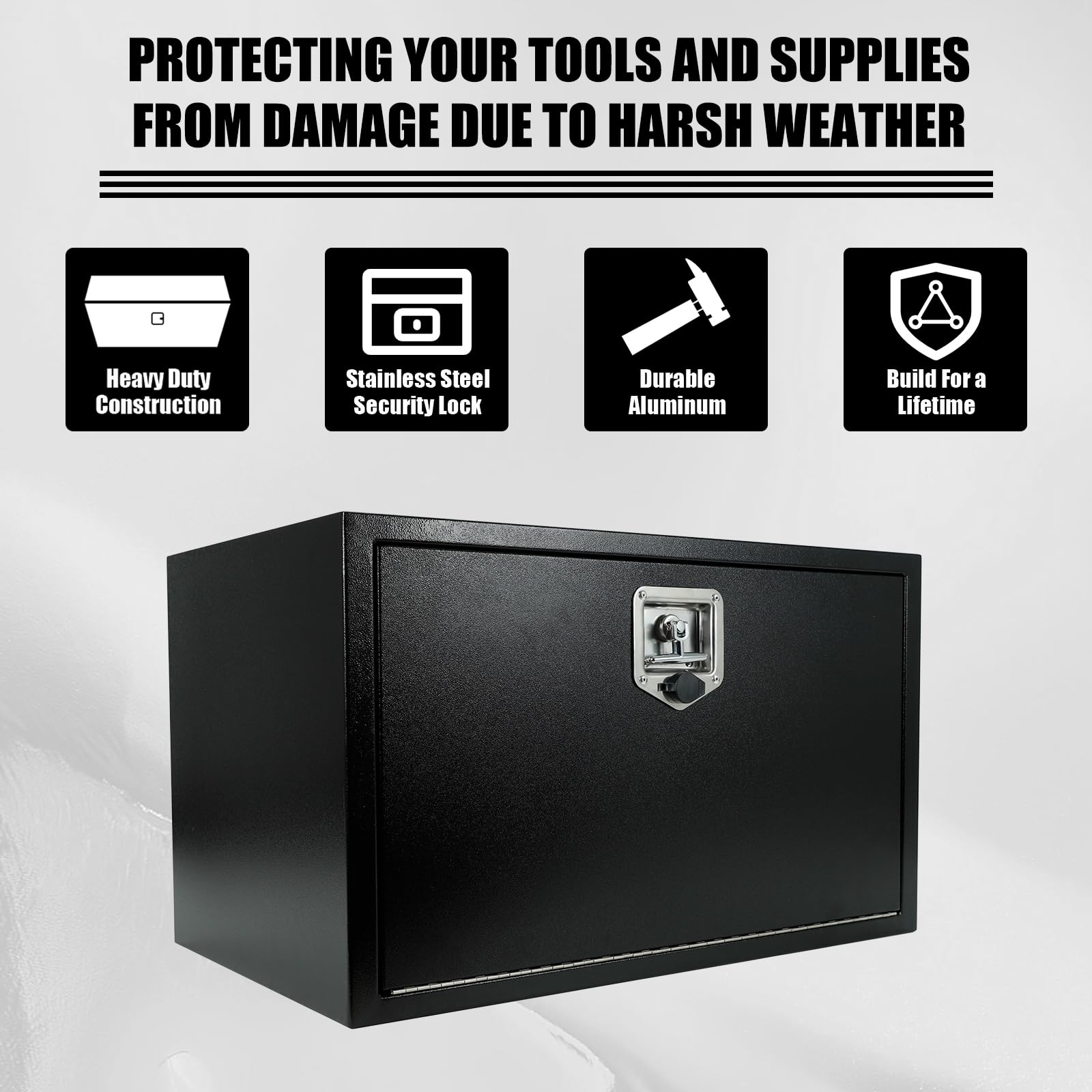 Black Steel Underbody Truck Tool Box with T-Handle Lock - Heavy Duty Waterproof Storage Organizer (30