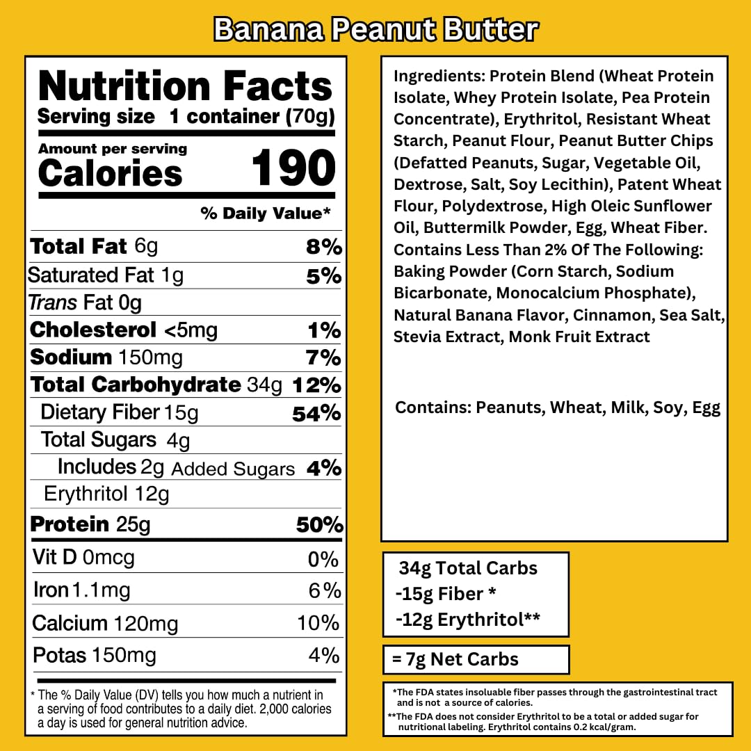 High-Protein Muffin Cups - 25g Protein, 7g Net Carbs, Banana Peanut Butter Flavor (12-Pack, 2.32-2.75oz) | Keto-Friendly, Low-Carb Snacks for Gym, Work & On-The-Go Energy Boost