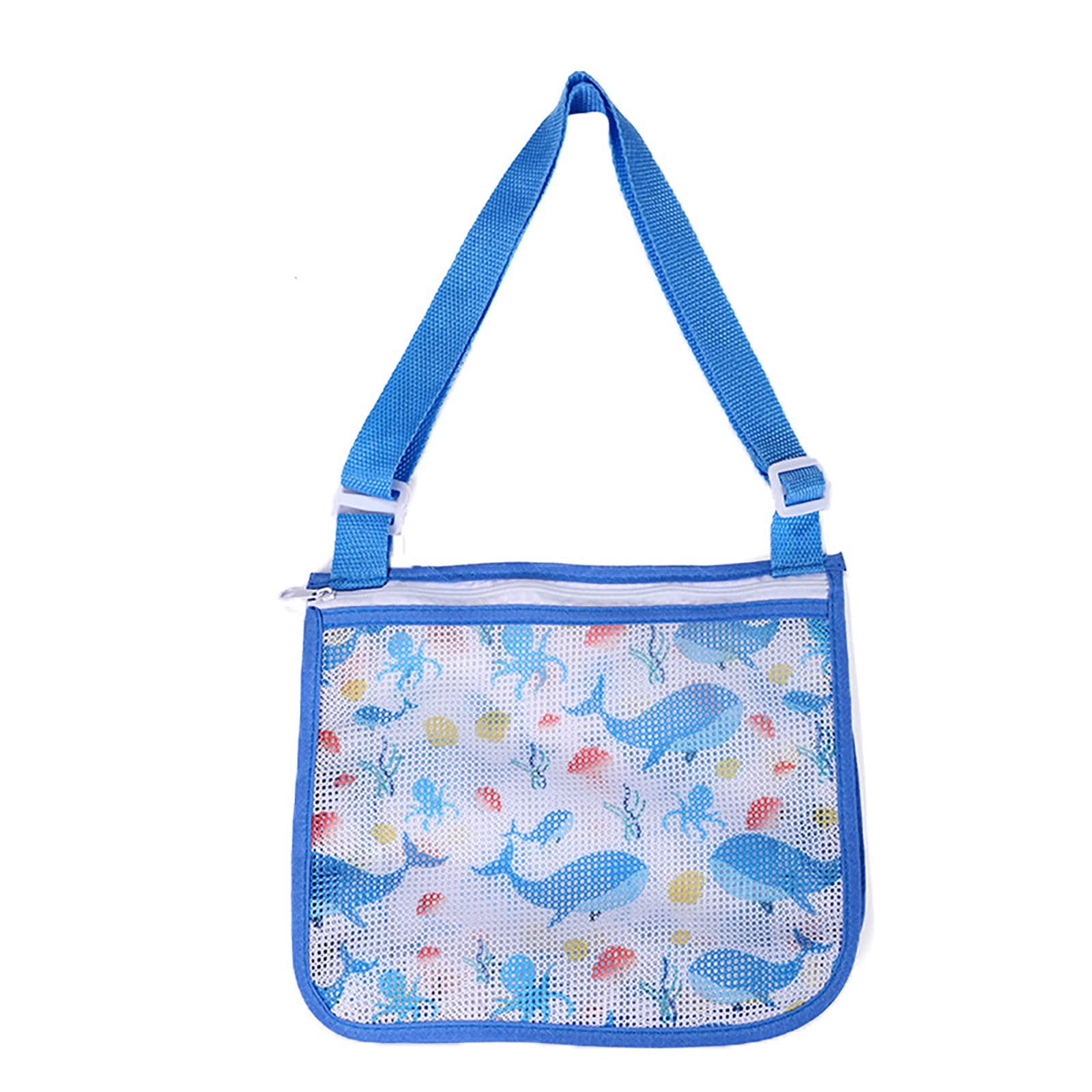 **YLLQXI Kids Beach Toy Mesh Bag with Zipper - Shell Collecting Bag for Beach Toys & Seashells - Perfect for Beach Trips, Sand Play & Outdoor Adventures (One Size, Blue)**