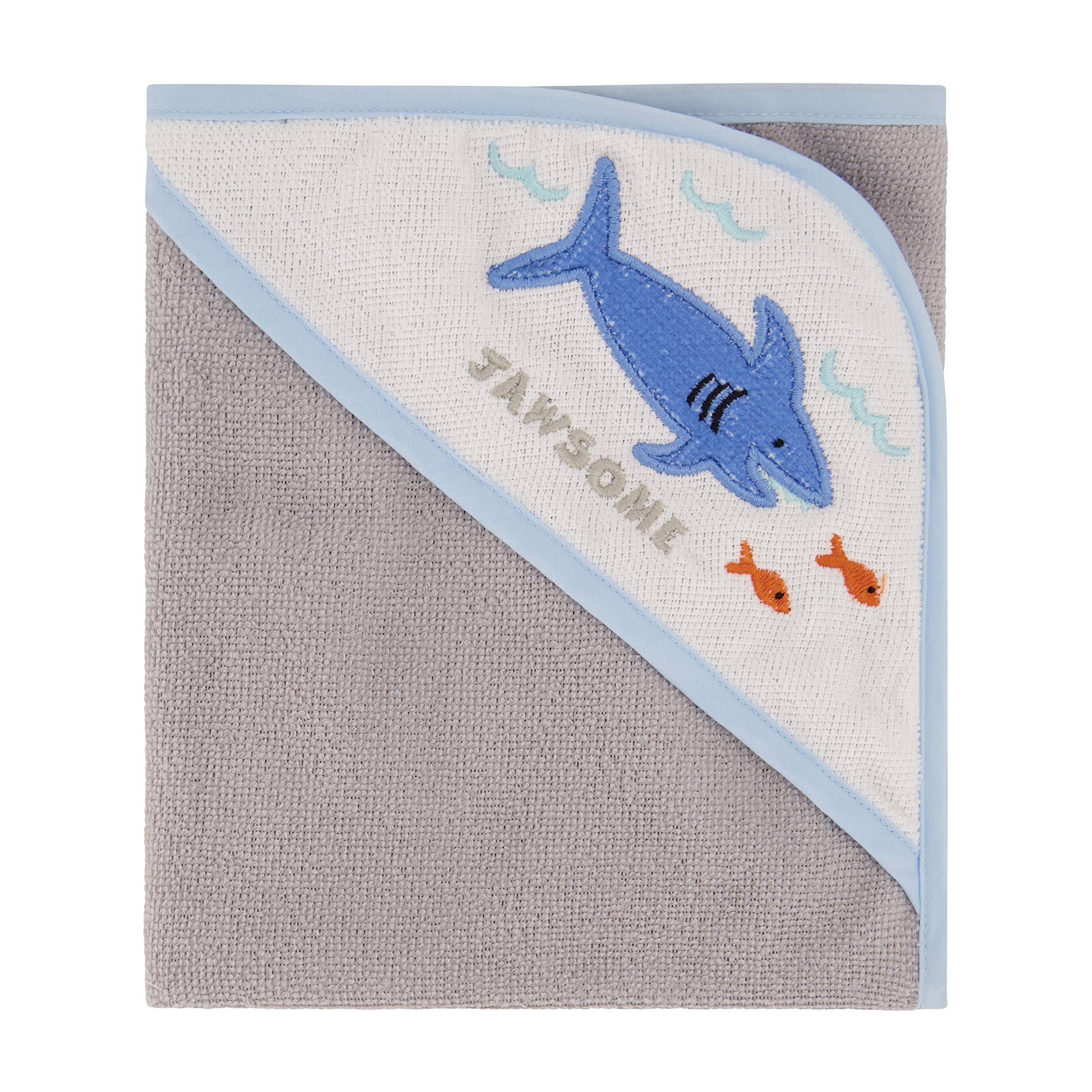 Cudlie Buttons & Stitches 3 Pack Baby Boy Hooded Towels - Soft Rolled/Carded Bath Towels with Jawsome Shark Print (GS71723) - Perfect for Newborn, Infant & Toddler Bath Time, Swimming & Beach Outings
