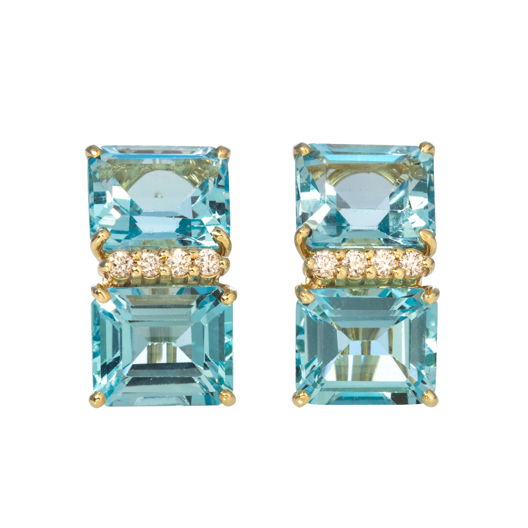 14K Yellow Gold Blue Topaz & Diamond Stud Earrings for Women - Elegant Gift for Birthday, Anniversary & Special Occasions