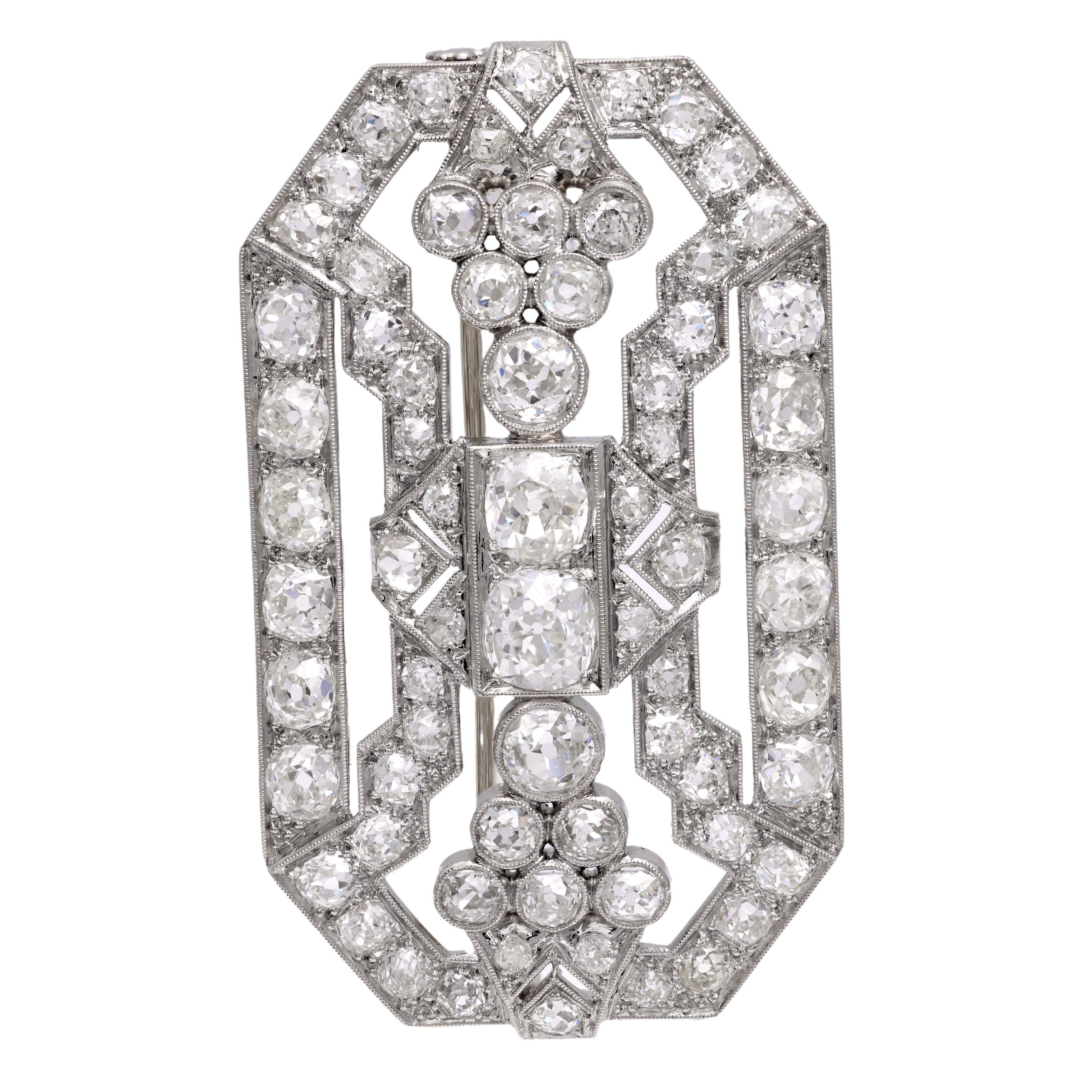 Vintage French Art Deco 8.60 Carat Diamond Platinum Brooch Pin - Elegant Antique Jewelry for Weddings, Galas & Special Occasions