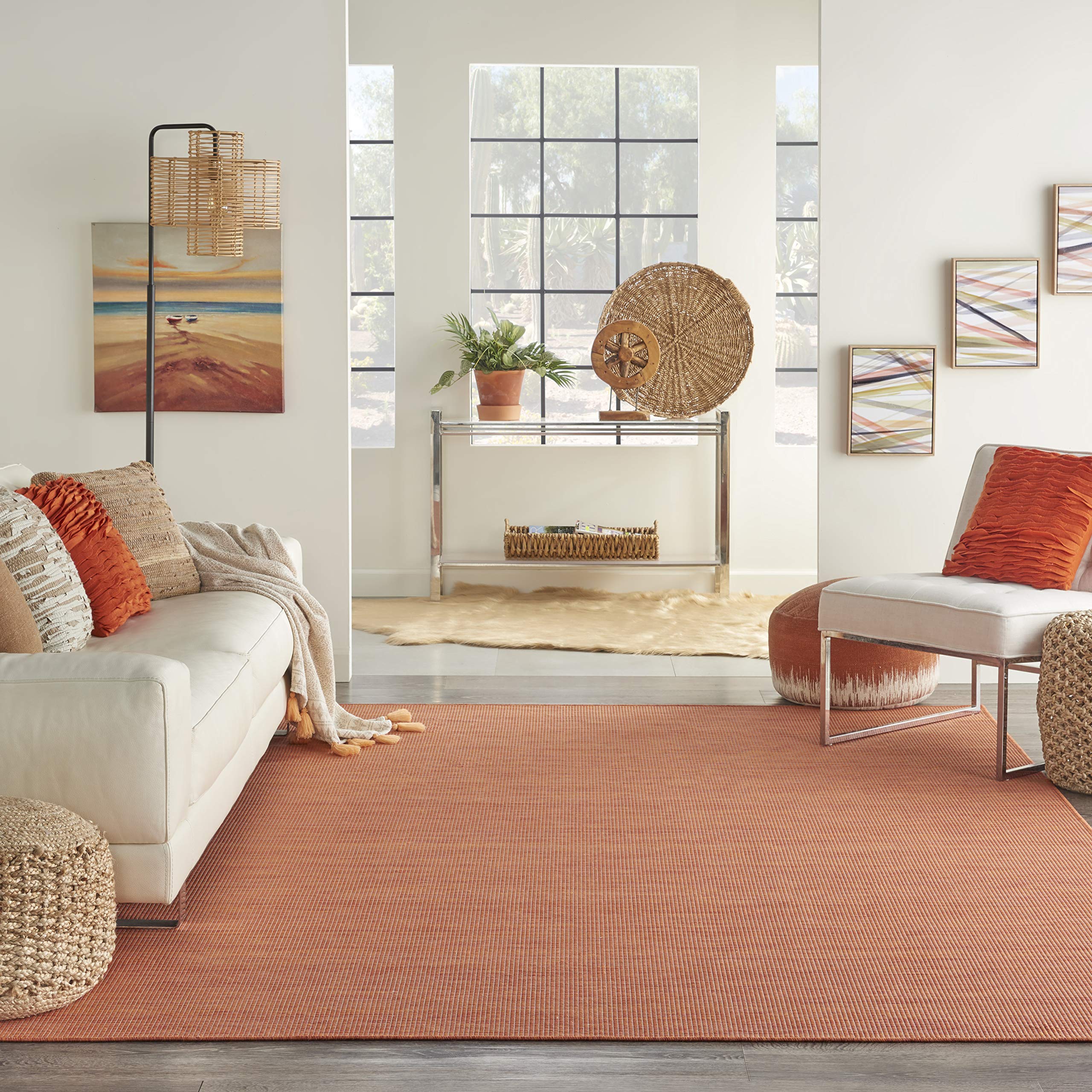 Nourison Positano 8' x 10' Indoor-Outdoor Area Rug - Terracotta Color, Easy to Clean, Non-Shedding - Perfect for Bedroom, Living Room, Dining Room, Backyard, Deck & Patio (8x10) - Durable & Stylish Home Decor for All Seasons