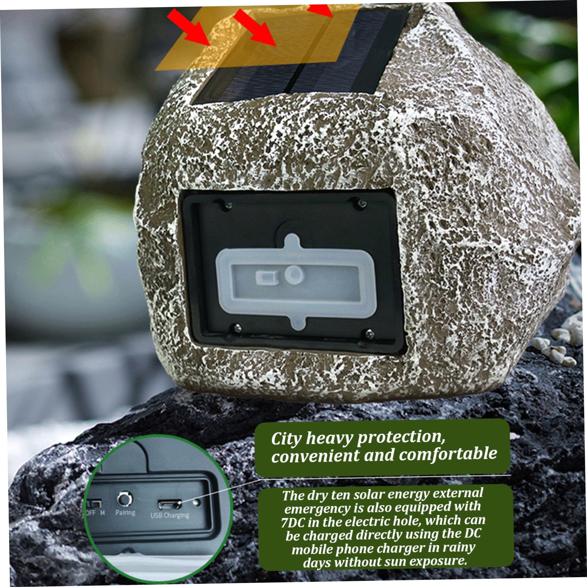 Weduspaty 9x7x7'' Waterproof Solar-Powered USB Wireless Outdoor Rock Speakers - Rechargeable Bluetooth Speakers for Garden, Patio, Villa, Park, Camping, Poolside, and Backyard Entertainment