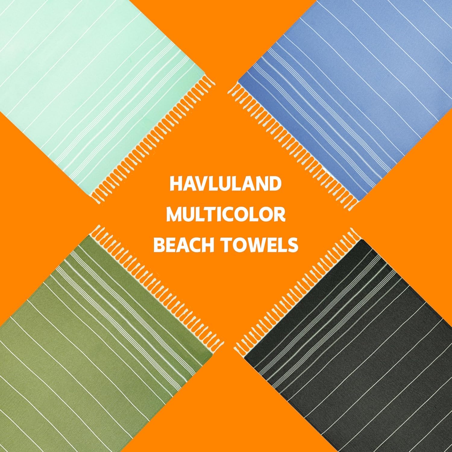HAVLULAND Oversized Turkish Beach Towels - 100% Cotton, Large Bath & Pool Towels, Quick Dry, Absorbent, Sand-Free, Lightweight for Travel - Perfect for Beach, Pool, Gym & Summer Outings (Set of 15)