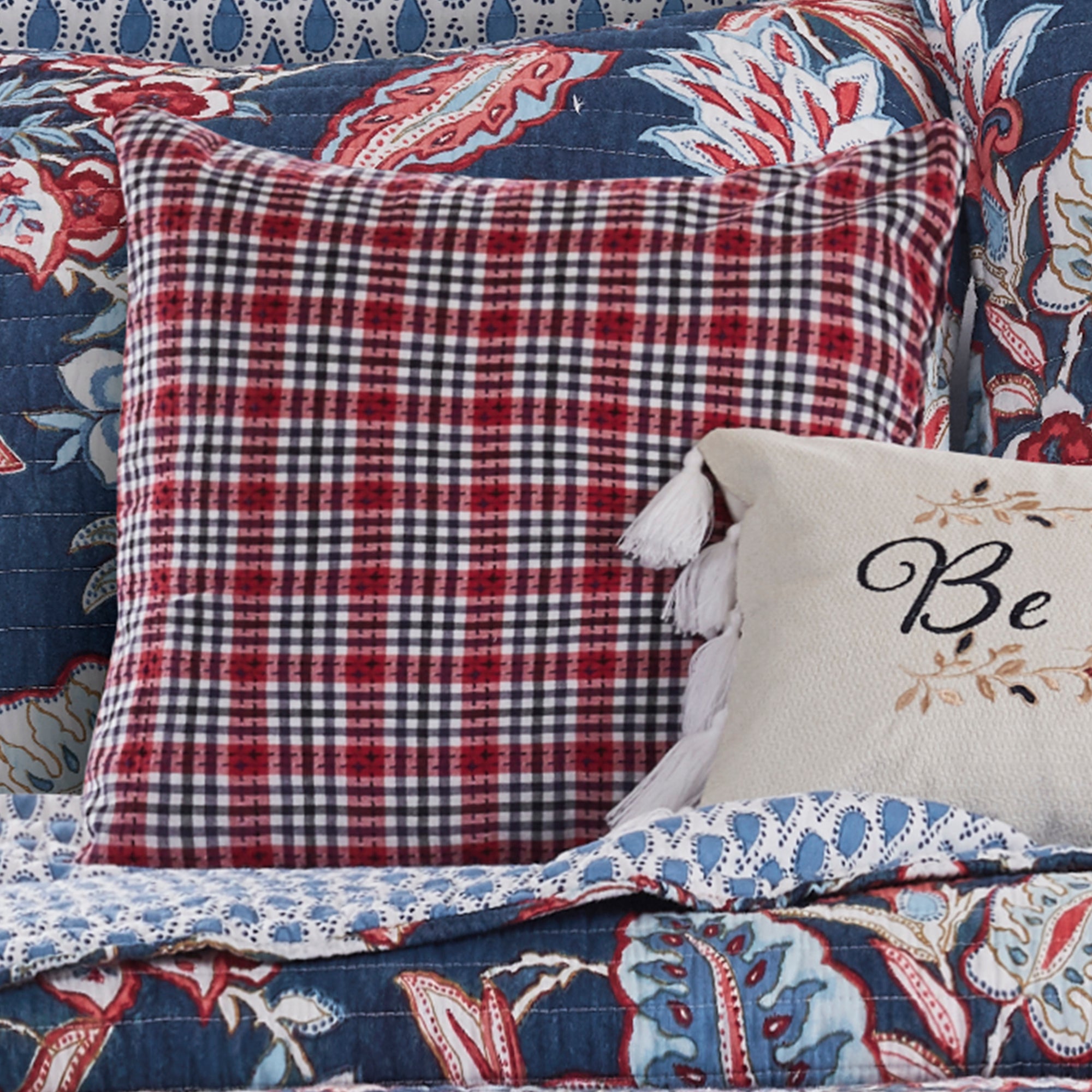 Americana Red Navy Stitched Throw Pillow - Patriotic Home Decor for Couch, Bed & Porch - Perfect for 4th of July & Memorial Day Decorations