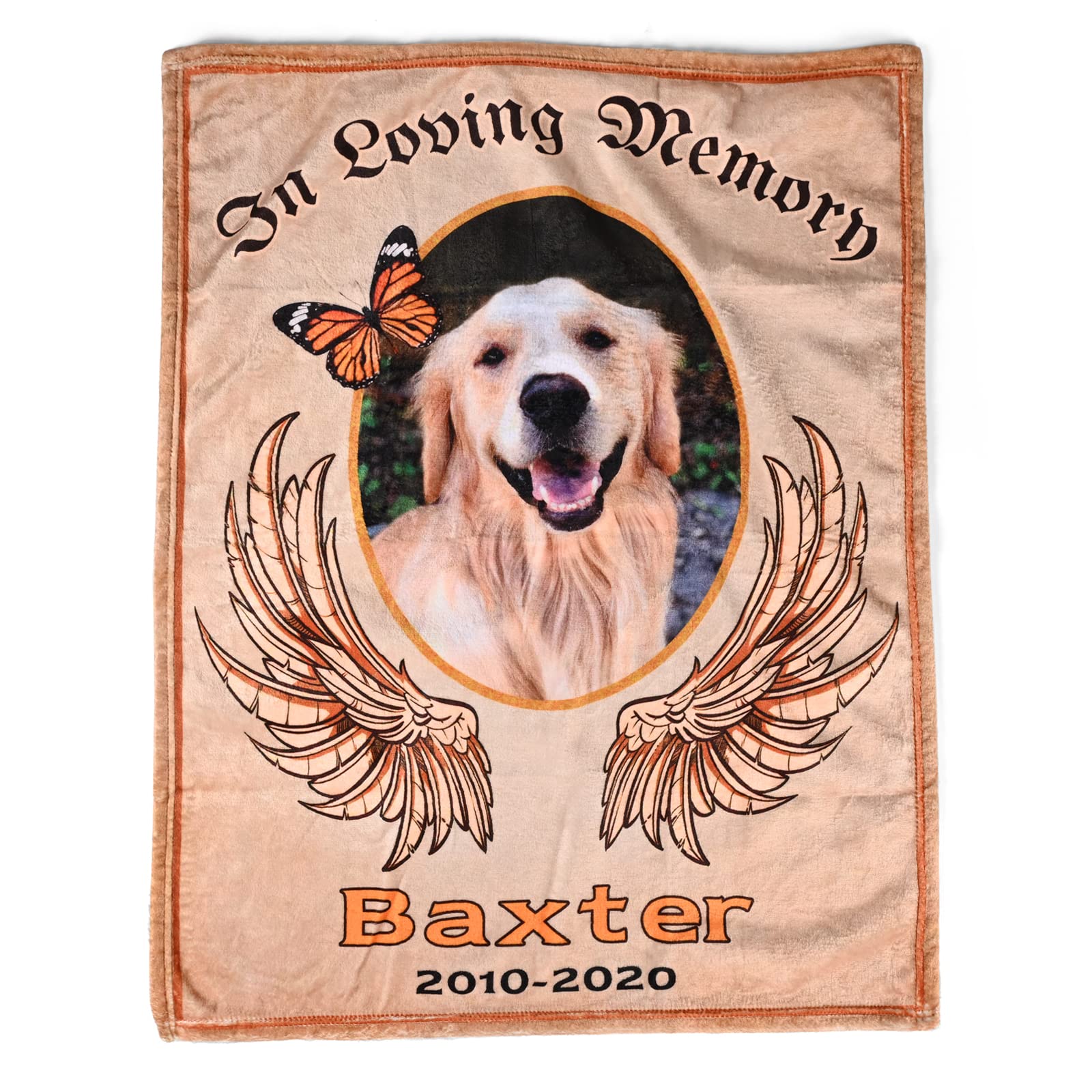 **Custom Dog Photo Blanket with Angel Wings - Personalized Pet Memorial Gift for Dog & Cat Loss - Sympathy Gift for Women & Pet Lovers - Comforting Keepsake for Grieving Pet Owners**    *(Use Case: Perfect for remembering a beloved pet, offering comfort during loss, or as a heartfelt sympathy gift for grieving pet owners.)*
