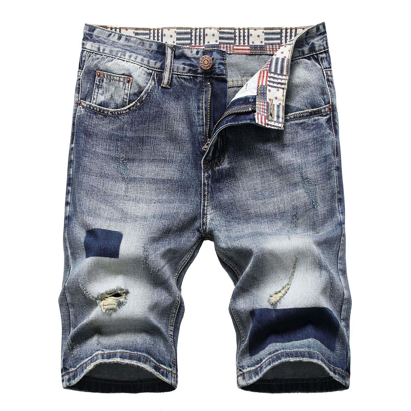 **Men's Loose Fit Distressed Jeans - Retro Blue Ripped Denim Pants for Streetwear & Summer Fashion | Perfect for Casual Outings, Music Festivals, and Everyday Wear**