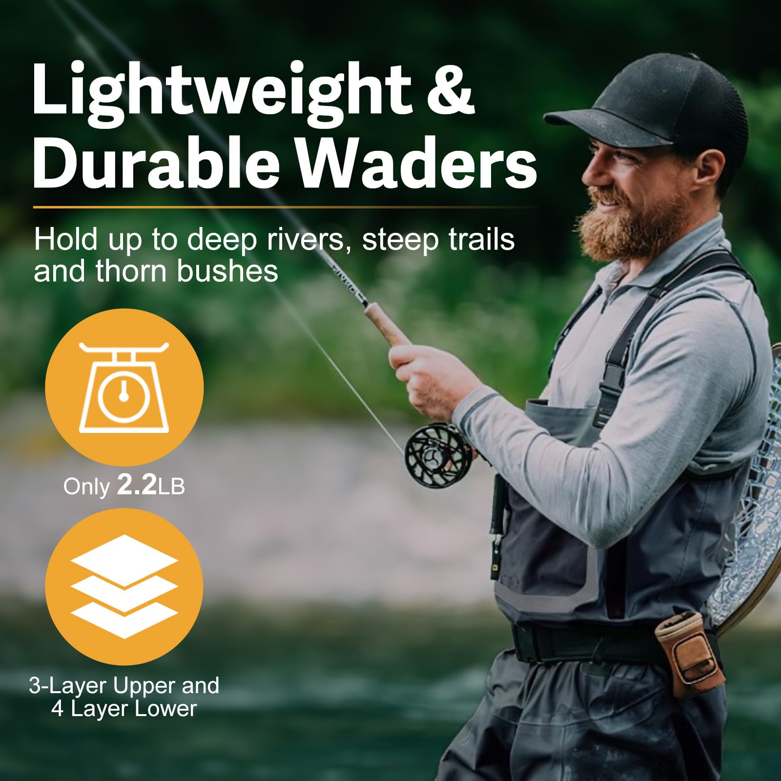 Goture Breathable Chest Waders for Men & Women - Waterproof Fishing & Duck Hunting Stocking Foot Waders - Ideal for Fly Fishing, Stream Wading, and Waterfowl Hunting Adventures