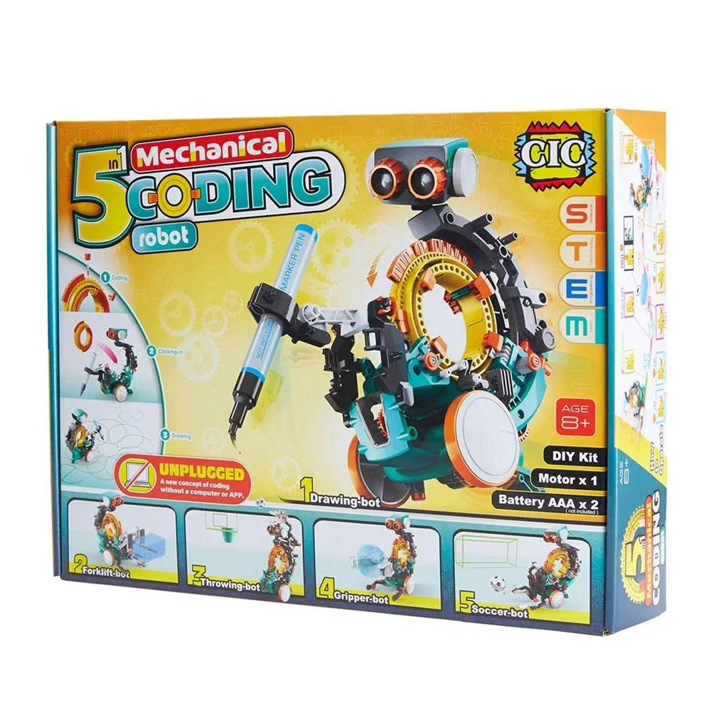 CIC 5-in-1 STEM Educational Mechanical Coding Robot Kit for Kids - Learn Programming & Engineering Skills | Perfect for Classroom, Homeschool & Birthday Gifts