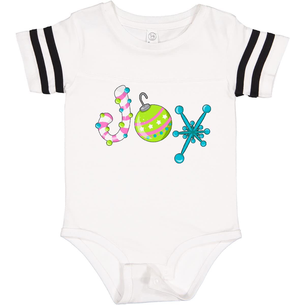 Inktastic Joyful Christmas Baby Bodysuit - Candy Cane, Bulb & Snowflake Design - Soft Cotton Infant Onesie for Holiday Photos & Family Gatherings