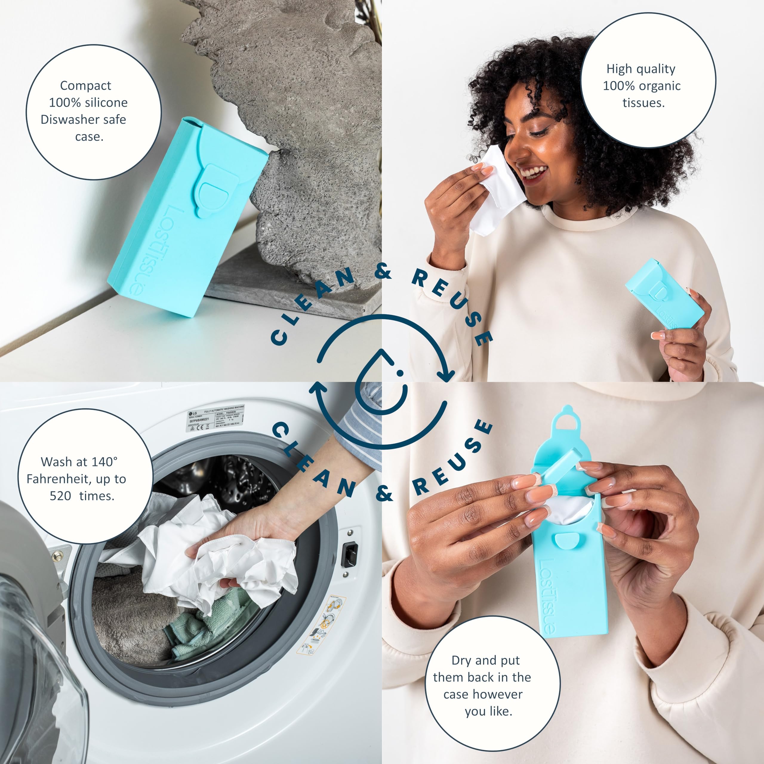 LastTissue® Reusable Cotton Tissue Pack - Eco-Friendly Washable Facial Tissues for Men & Women | Portable Travel Handkerchief with Storage Case | Perfect for Daily Use, Travel, Gym & Allergy Relief