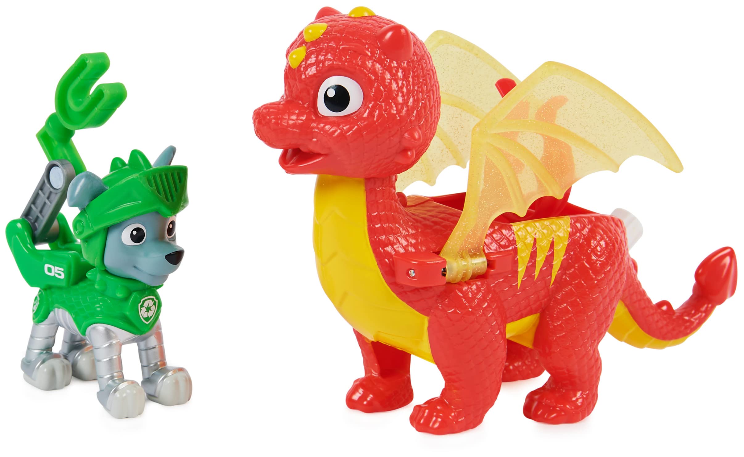 PAW Patrol Rescue Knights Rocky & Dragon Flame Action Figures Set of 2 | Spin Master 6063596 | Kids Toy for Pretend Play & Adventure Storytelling