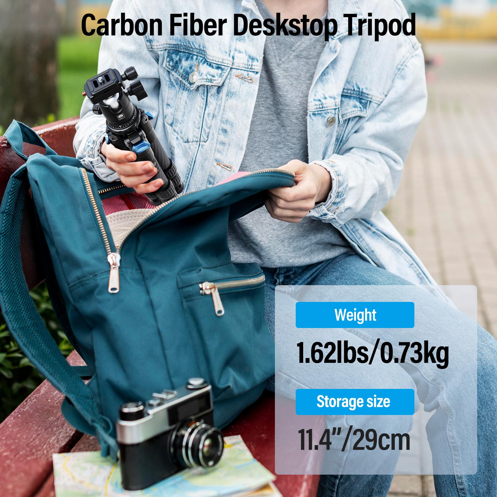 SIRUI Carbon Fiber Travel Tripod with 360° B-00K Arca-Swiss Ballhead - Compact Lightweight Mini Desktop Tripod for Mirrorless Cameras, DSLR, Smartphones (Folded 12.1