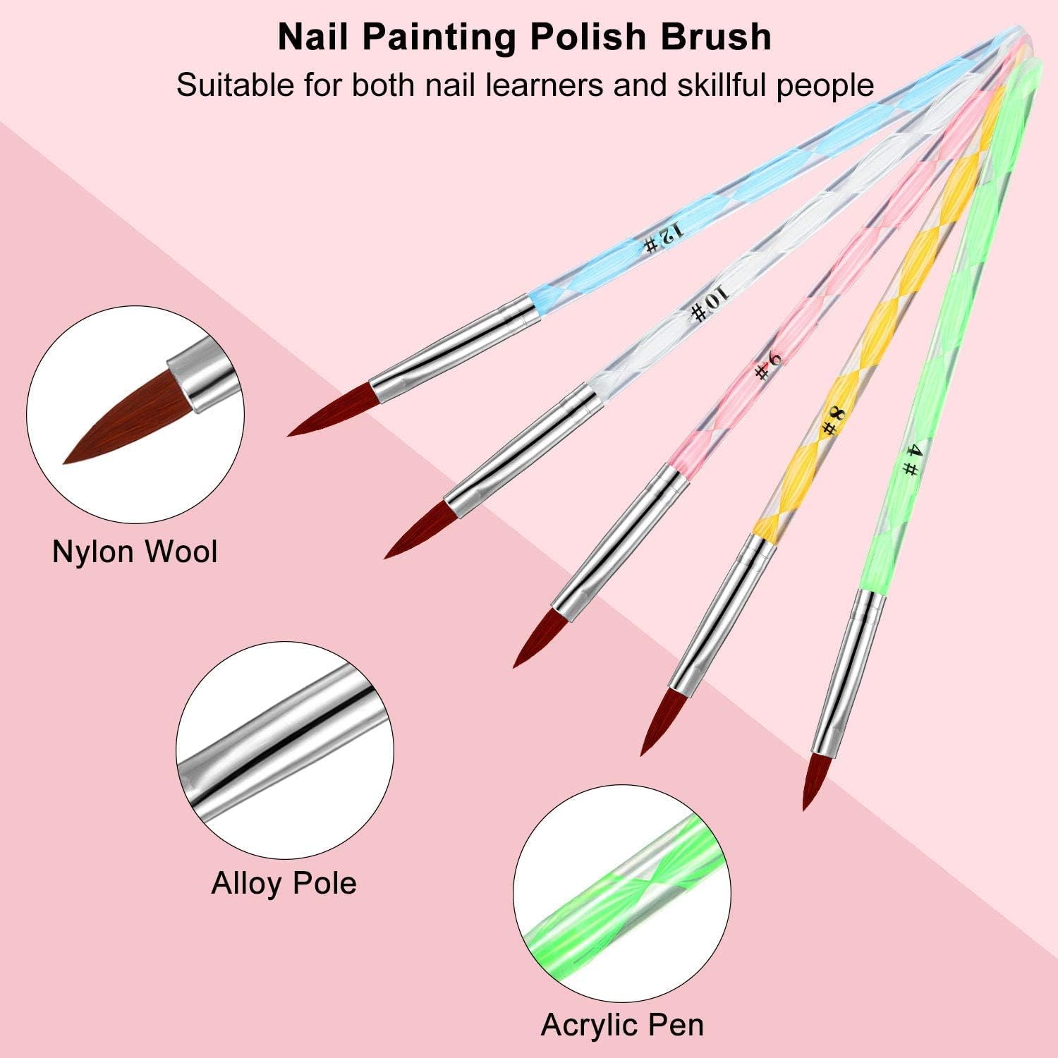 5Pcs Acrylic Nail Brush Pens & 5Pcs Dotting Marbleizing Tools - Professional Nail Art Kit for Salon & DIY Manicure | Perfect for Gel Polish, Acrylic Nails & Creative Nail Designs