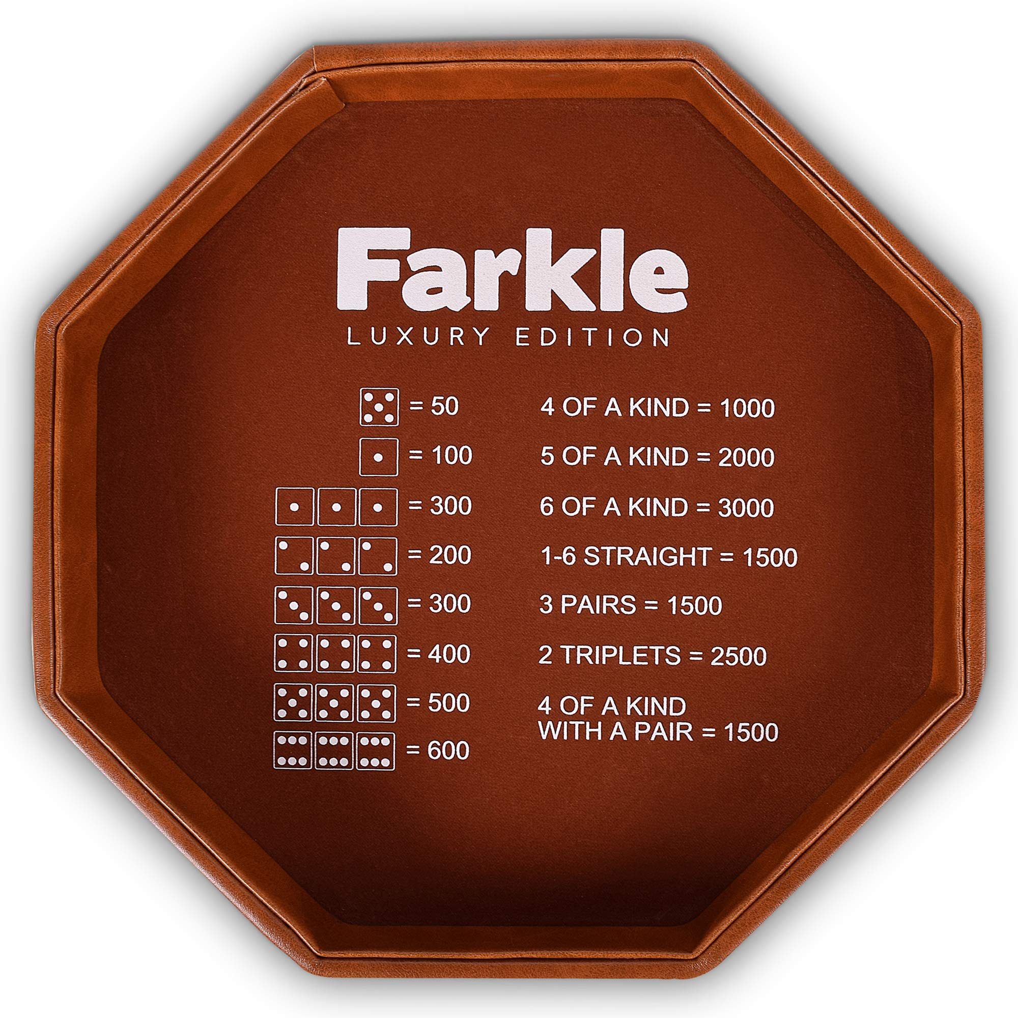 Premium Farkle Luxury Edition Dice Tray - Brown PU Leather Gaming Accessory for Board Games, Casino Night & Family Game Nights